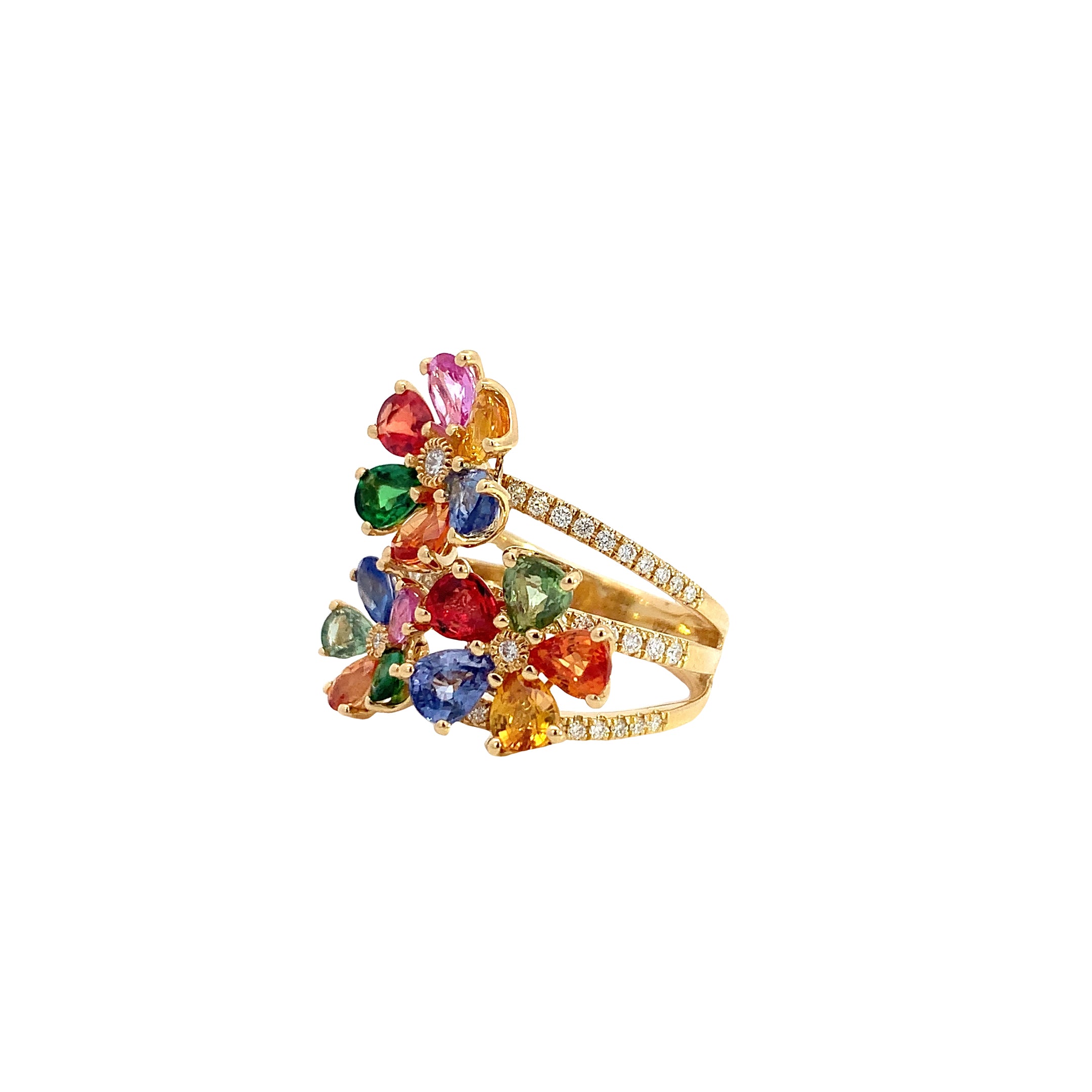 Yellow Gold Ring with Diamond, Sapphire Stones