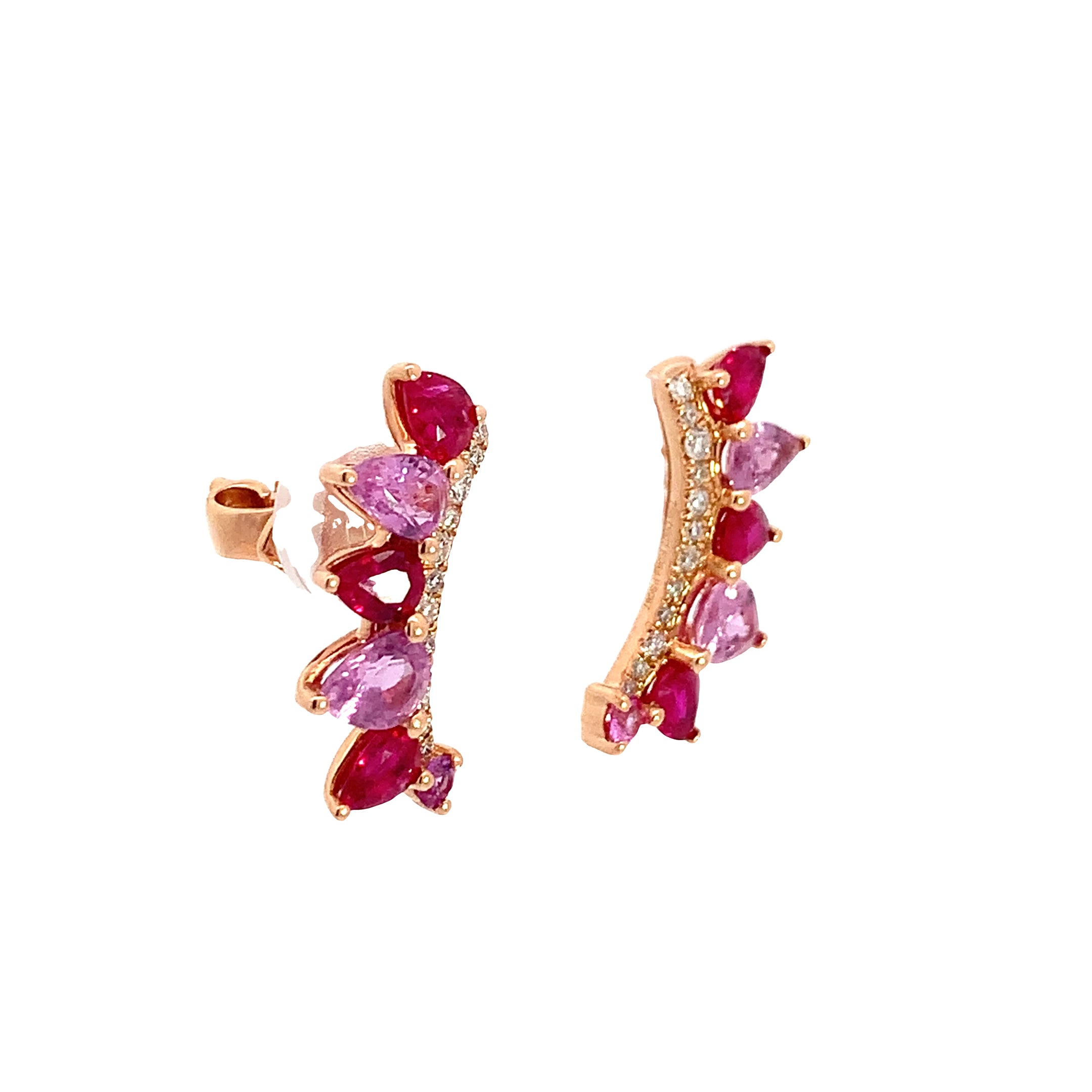 Earrings Yellow Gold Stud Earrings with Diamond, Sapphire Stones Sapphire Stones