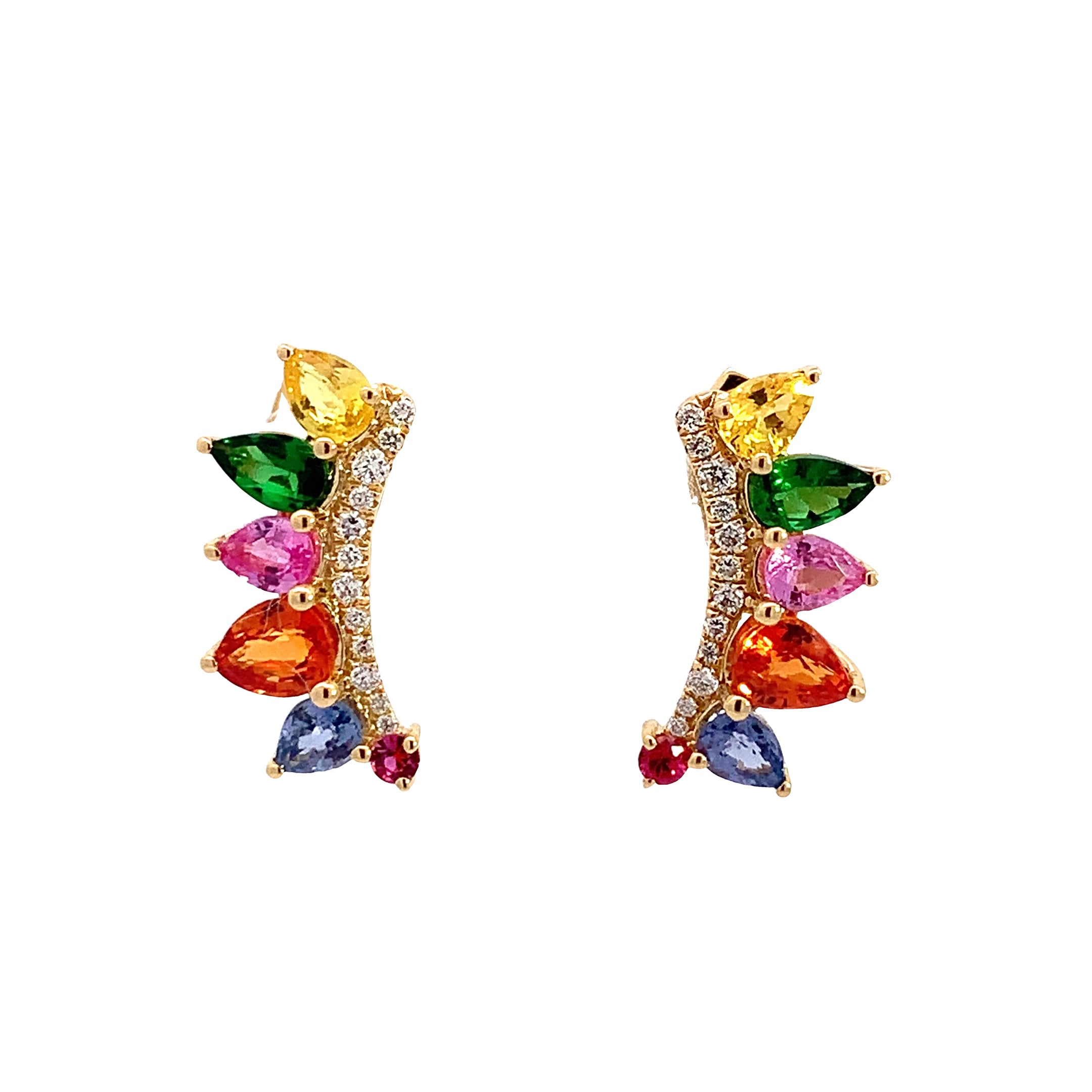 Yellow Gold Stud Earrings with Diamond, Sapphire Stones