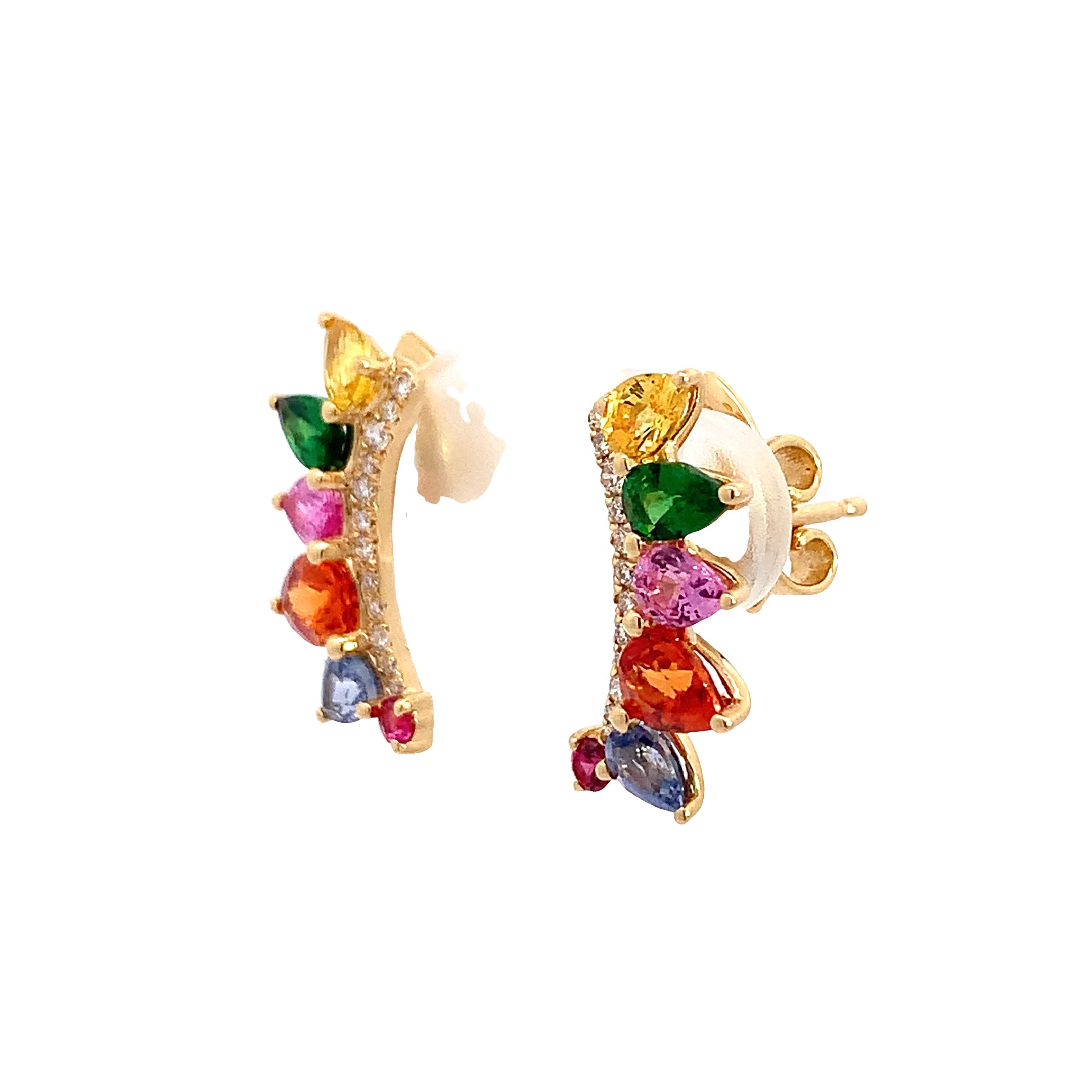 Yellow Gold Stud Earrings with Diamond, Sapphire Stones