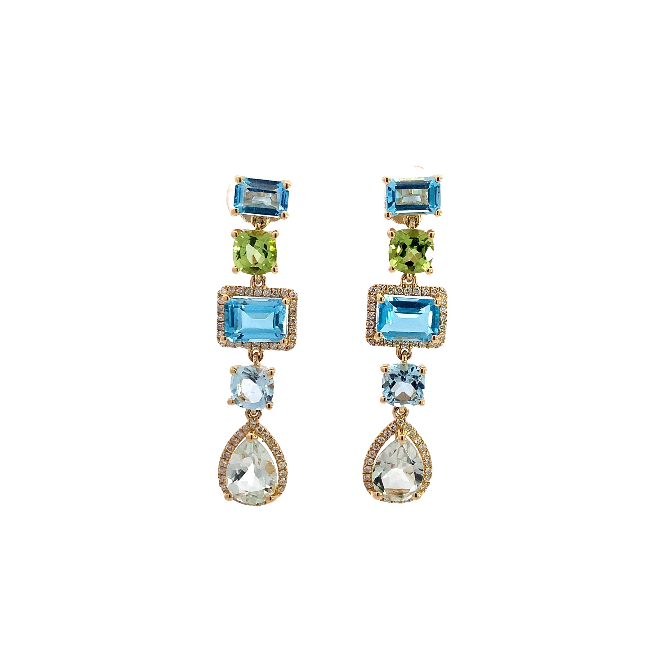 Yellow Gold Drop Earrings with Diamond, Topaz Stones