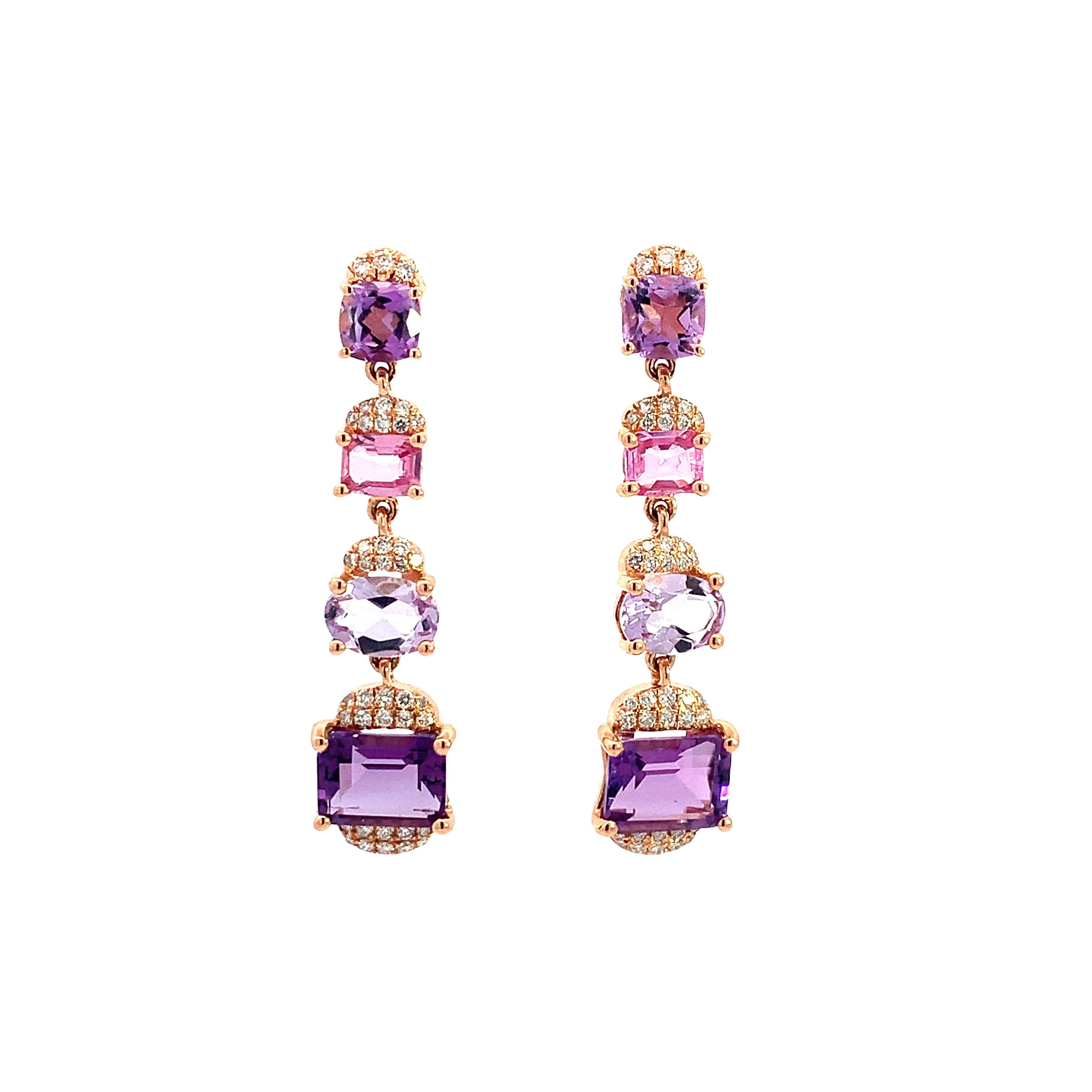Rose Gold Drop Earrings with Amethyst Stones