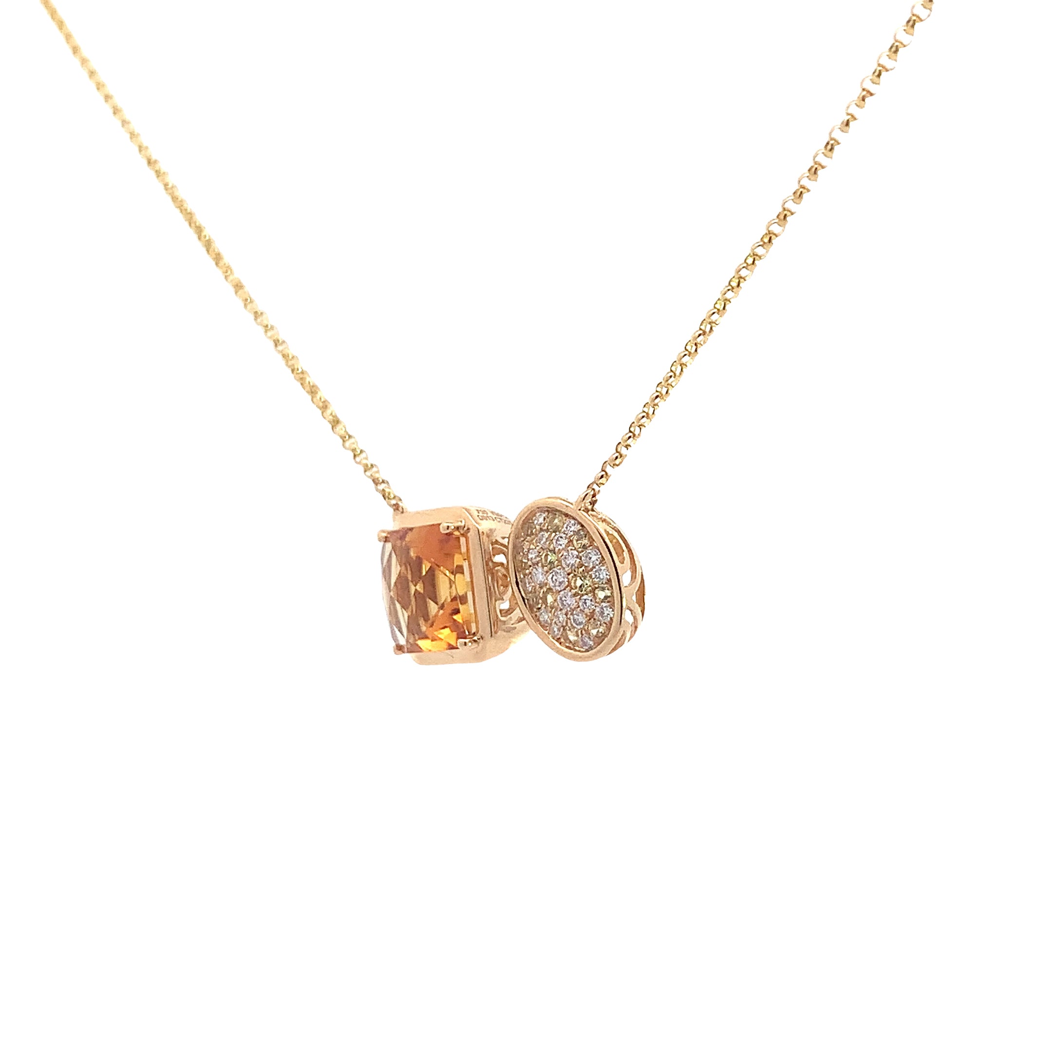 Yellow Gold Pendant Necklace with Citrine, Diamond Stones