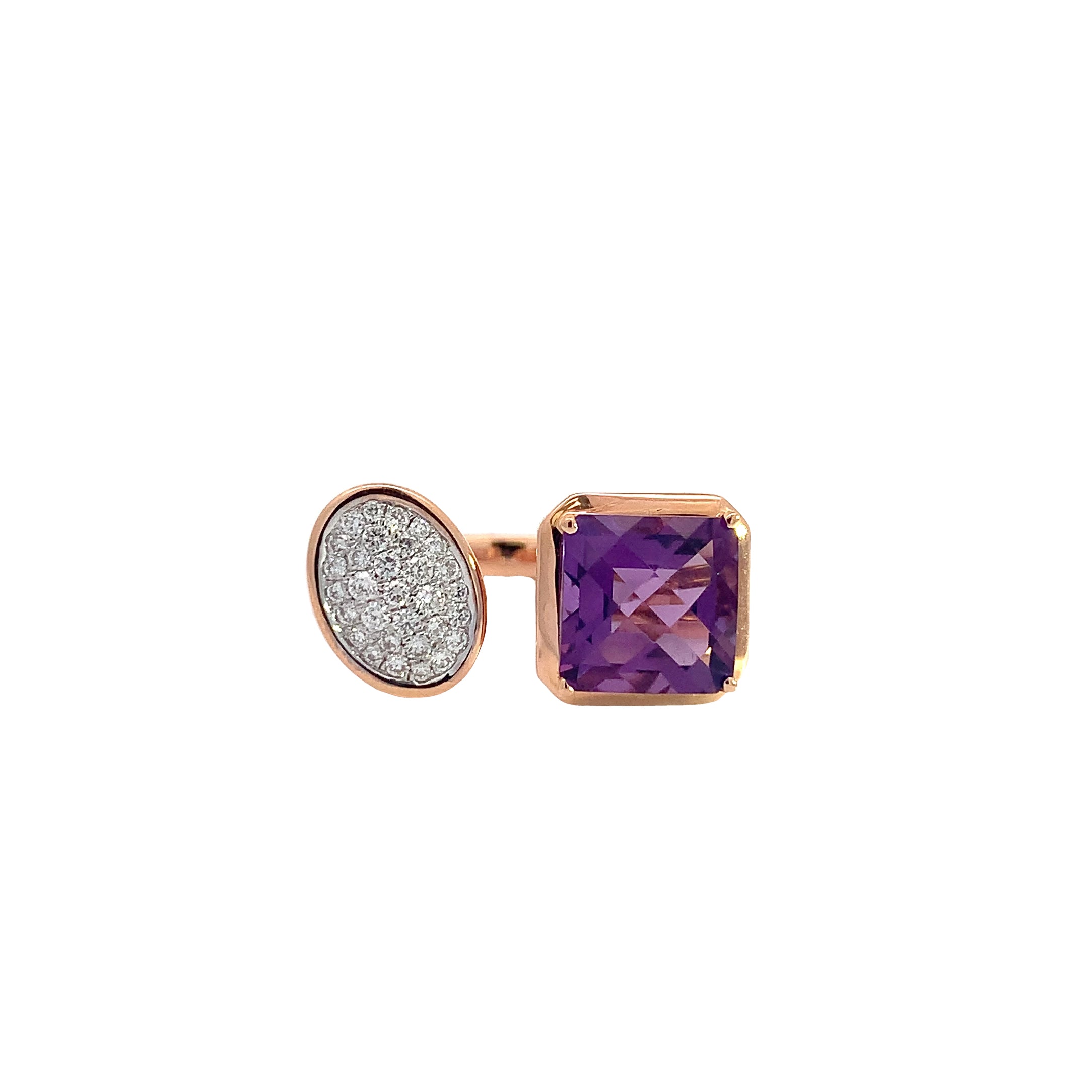 Rose Gold Ring with Amethyst, Diamond Stones