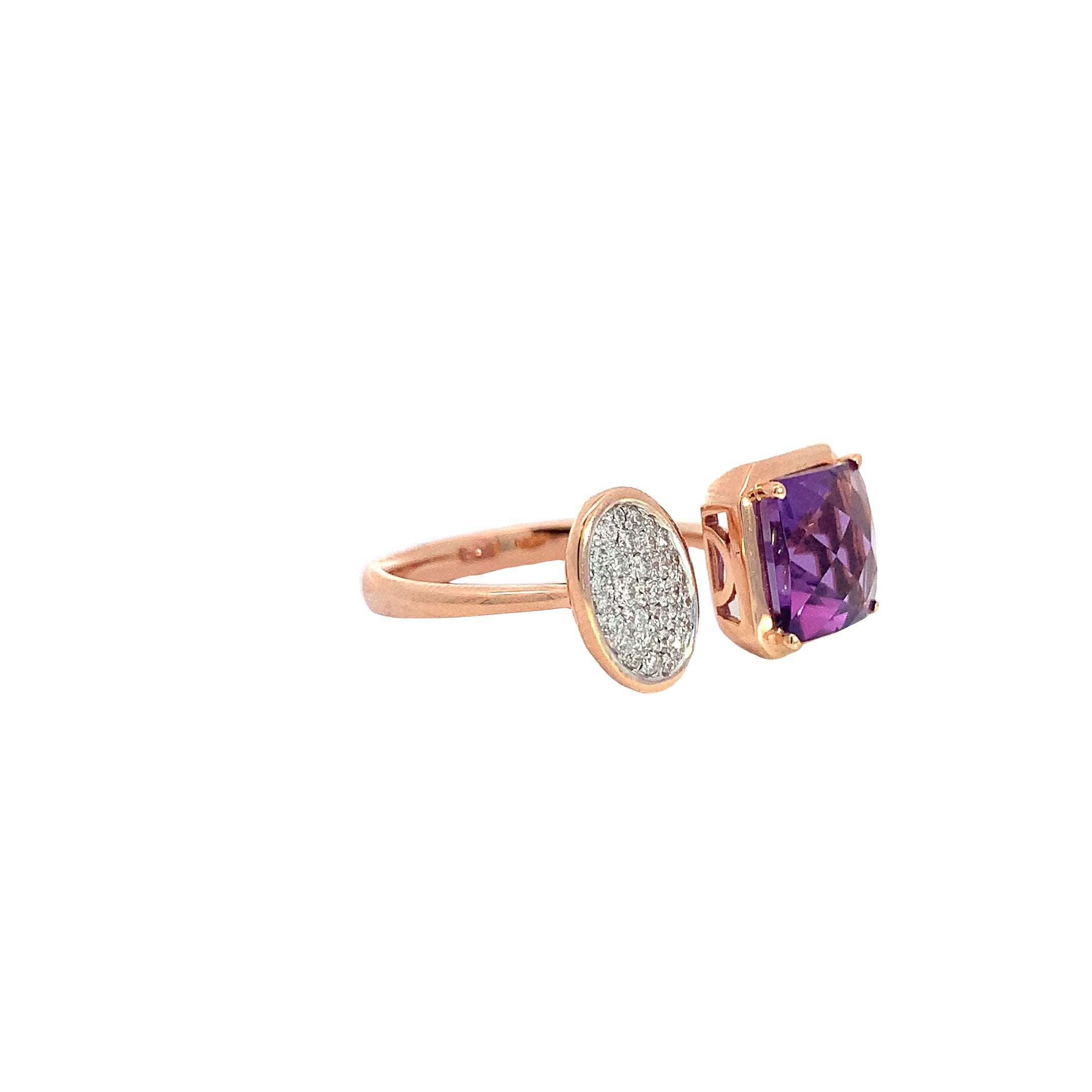 Rose Gold Ring with Amethyst, Diamond Stones