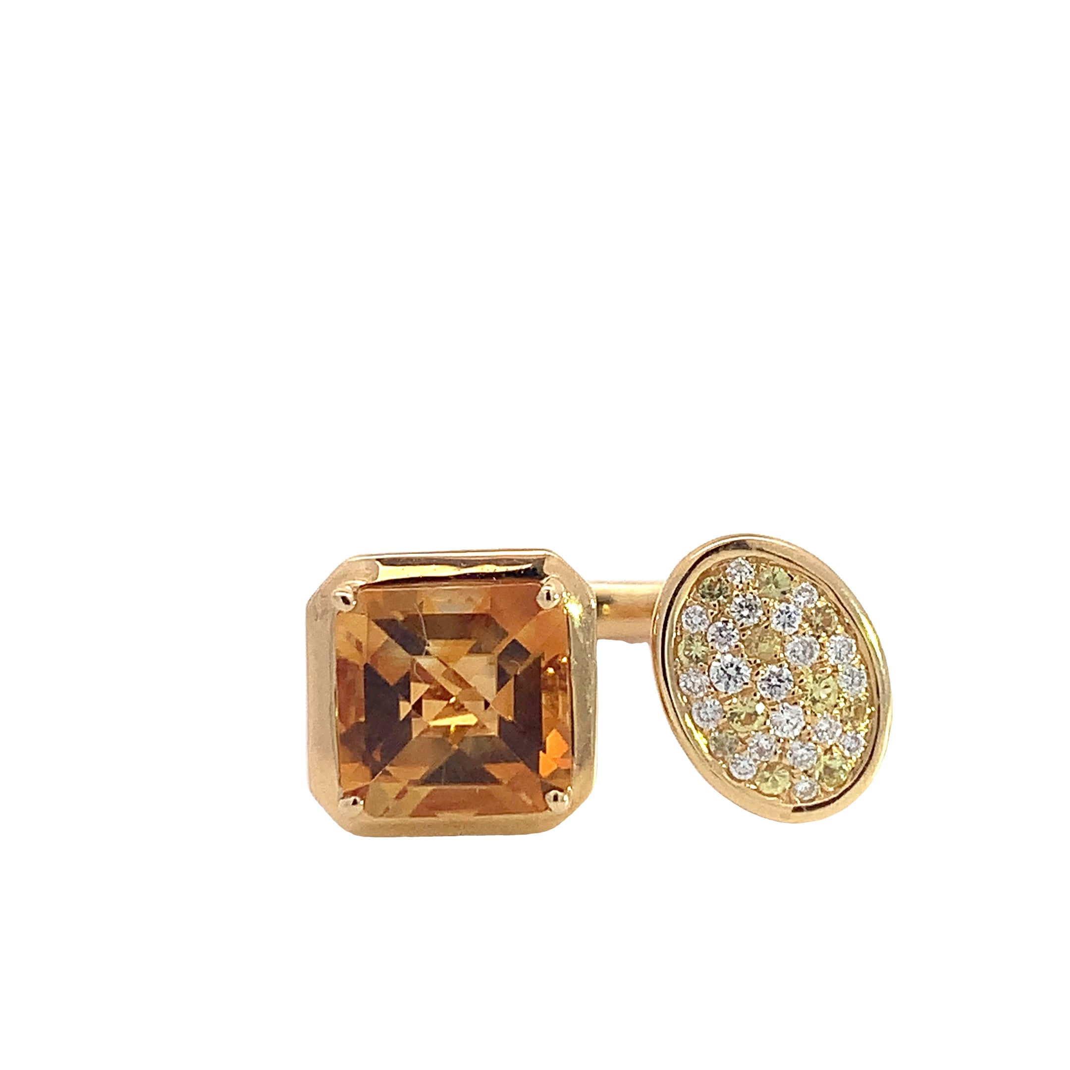 Yellow Gold Ring with Citrine, Diamond Stones