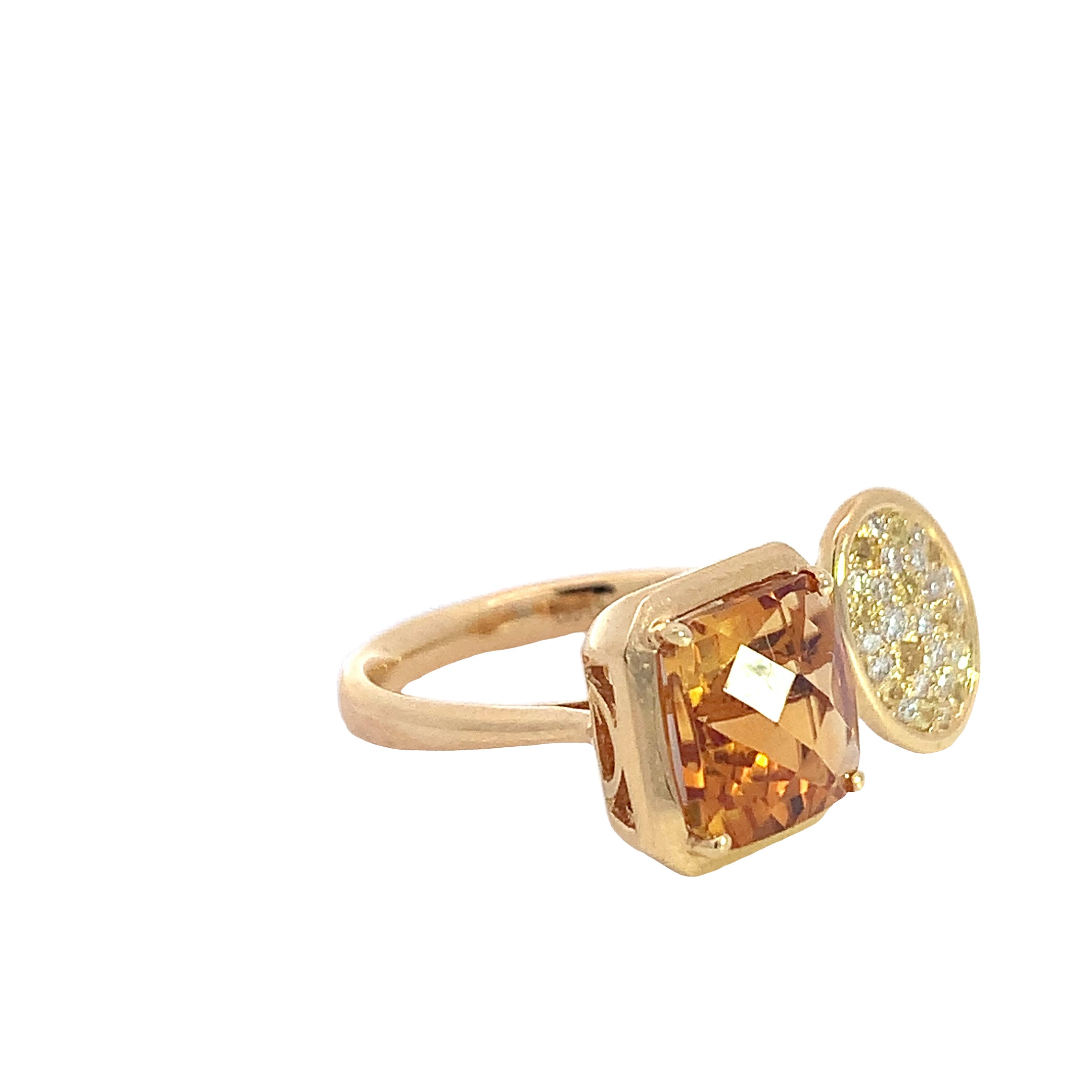 Yellow Gold Ring with Citrine, Diamond Stones