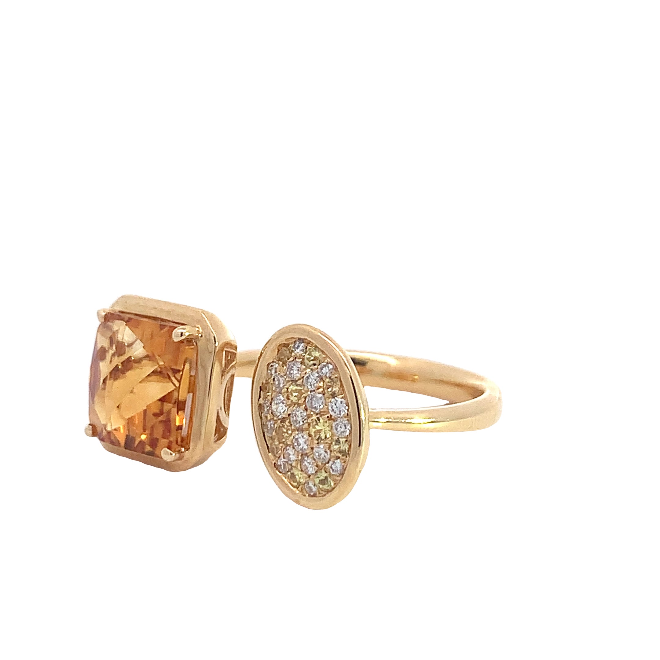 Yellow Gold Ring with Citrine, Diamond Stones