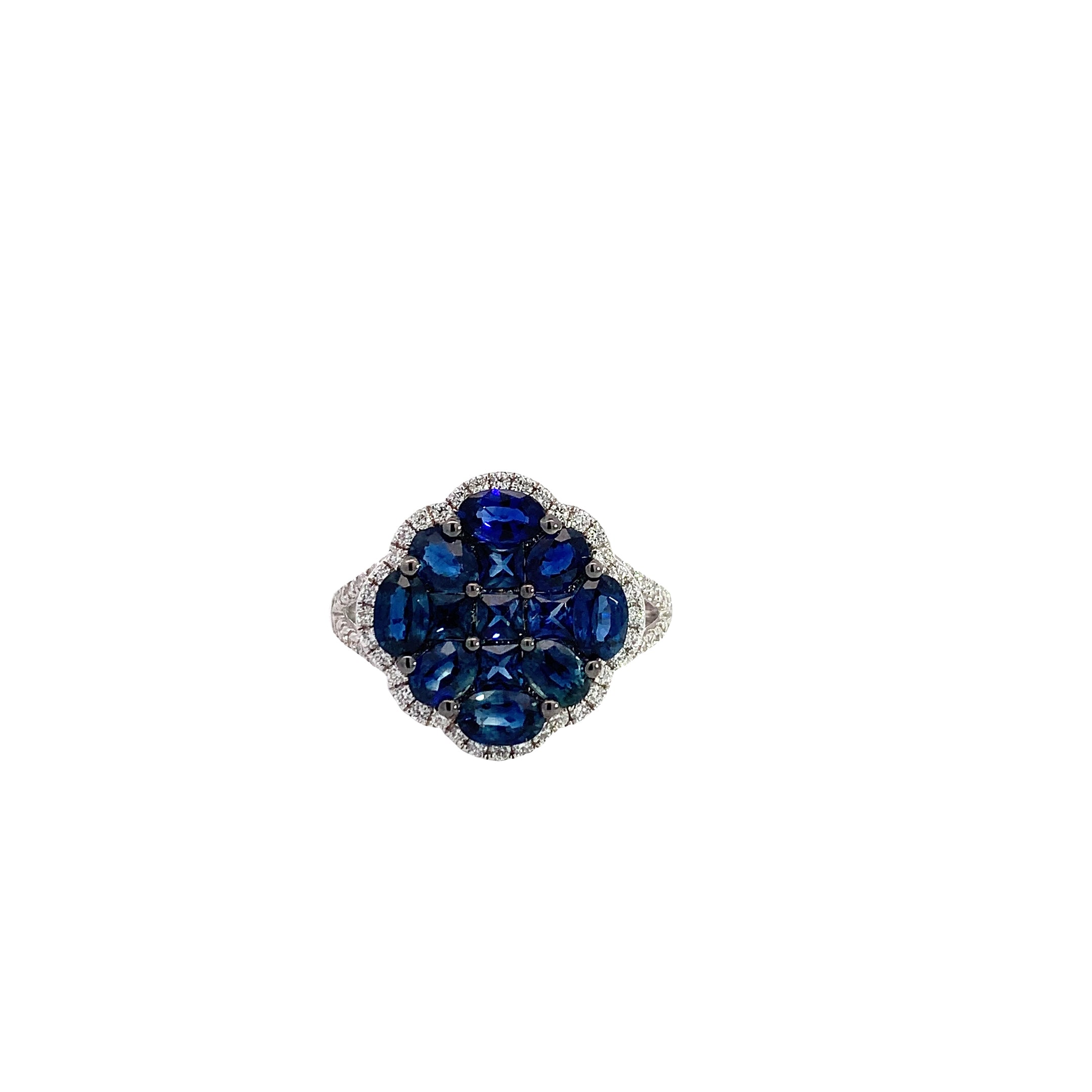 White Gold Ring with Diamond, Sapphire Stones