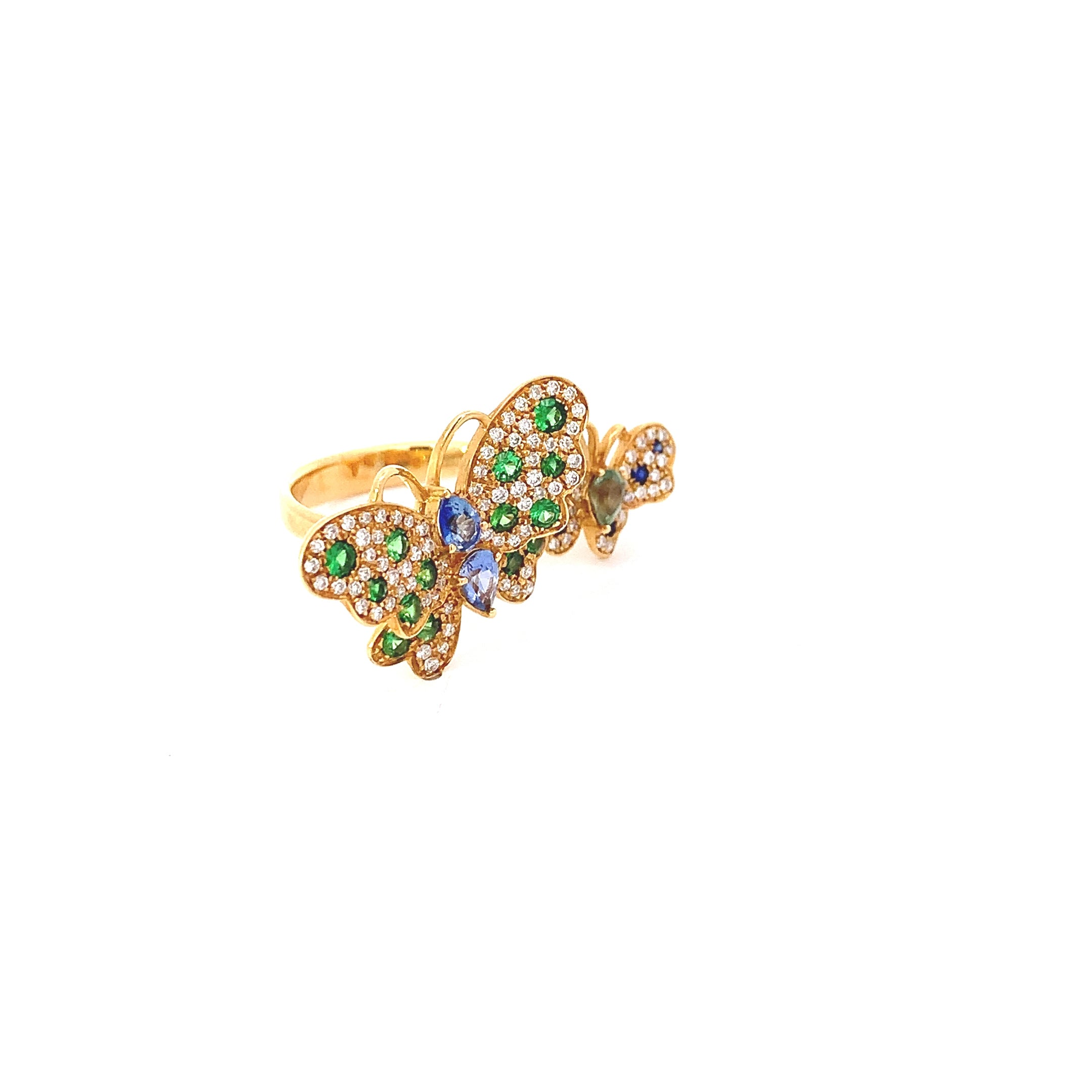 Yellow Gold Ring with Diamond, Sapphire Stones