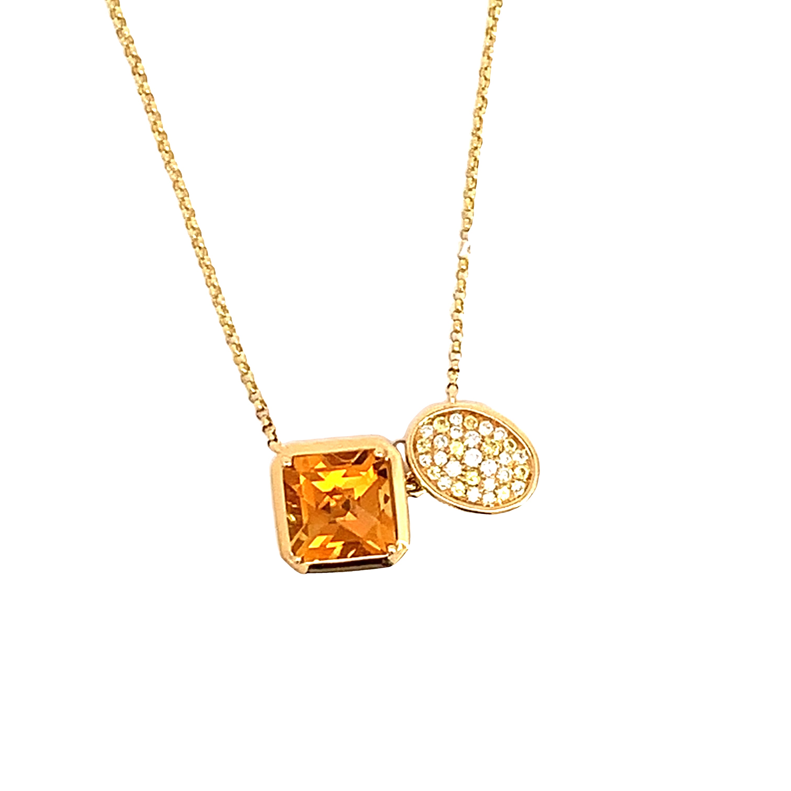 Yellow Gold Pendant Necklace with Citrine, Diamond Stones