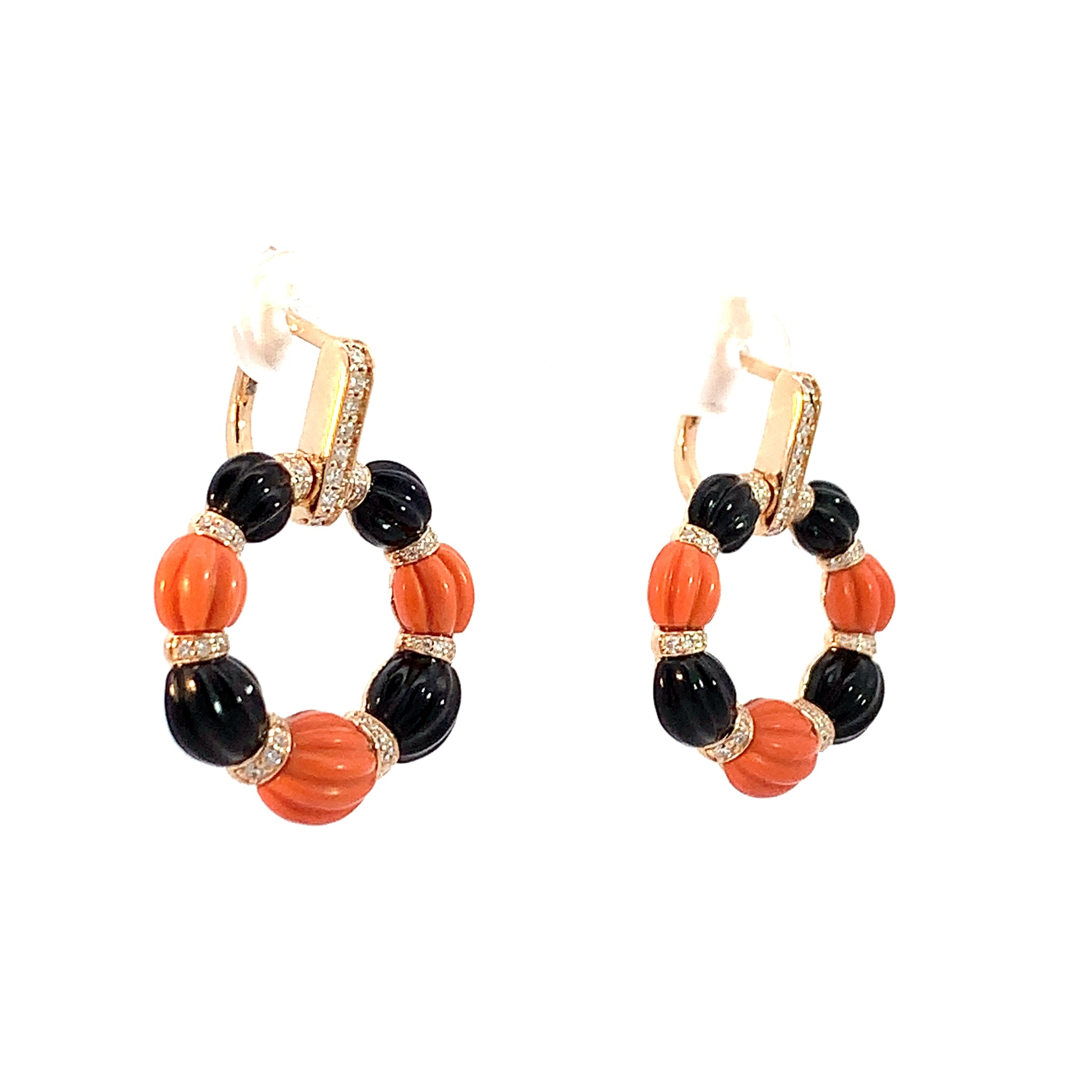 CORAL ONYX DIAMOND EARRINGS