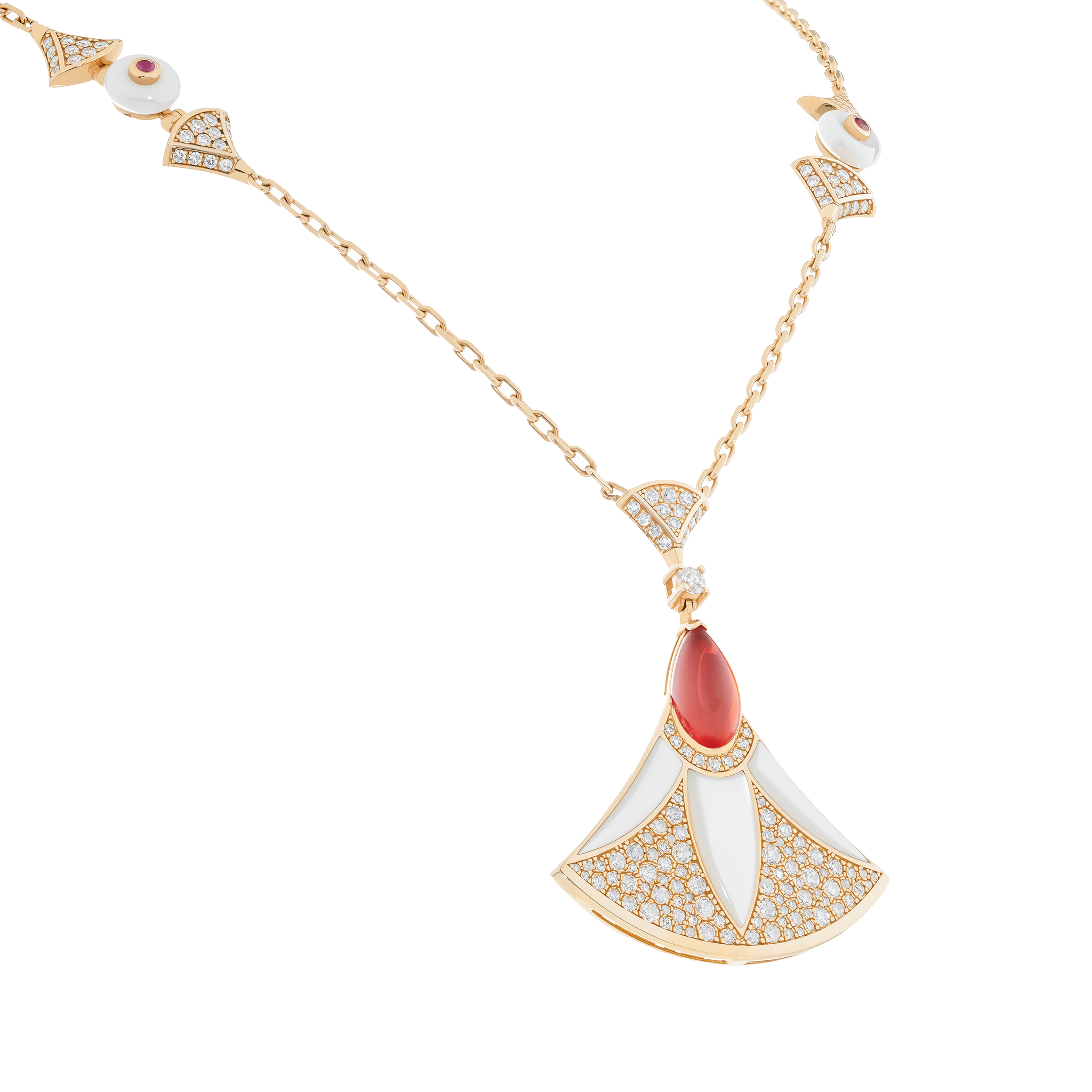 Rose Gold Pendant Necklace with Diamond, Pearl, Ruby Stones