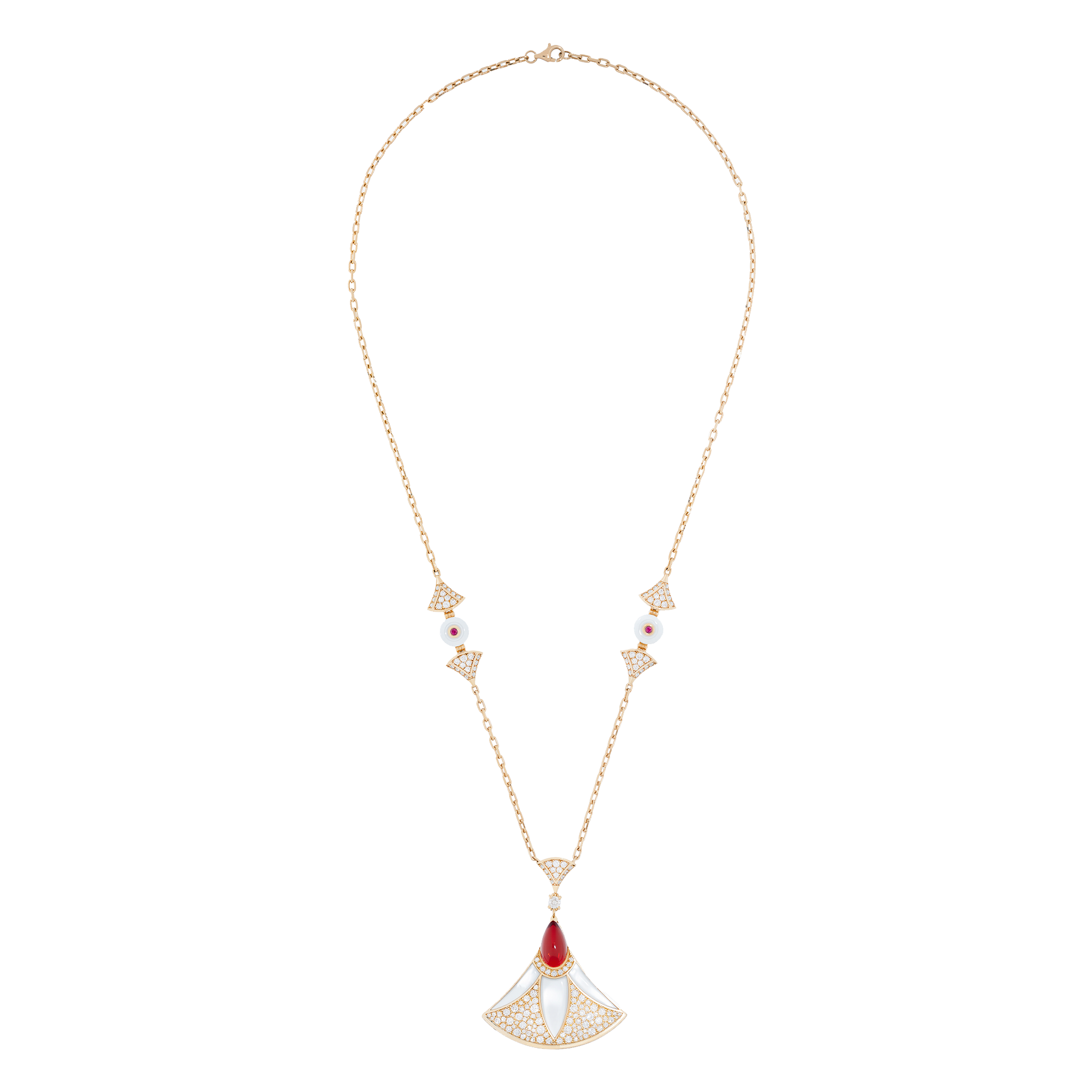 Rose Gold Pendant Necklace with Diamond, Pearl, Ruby Stones