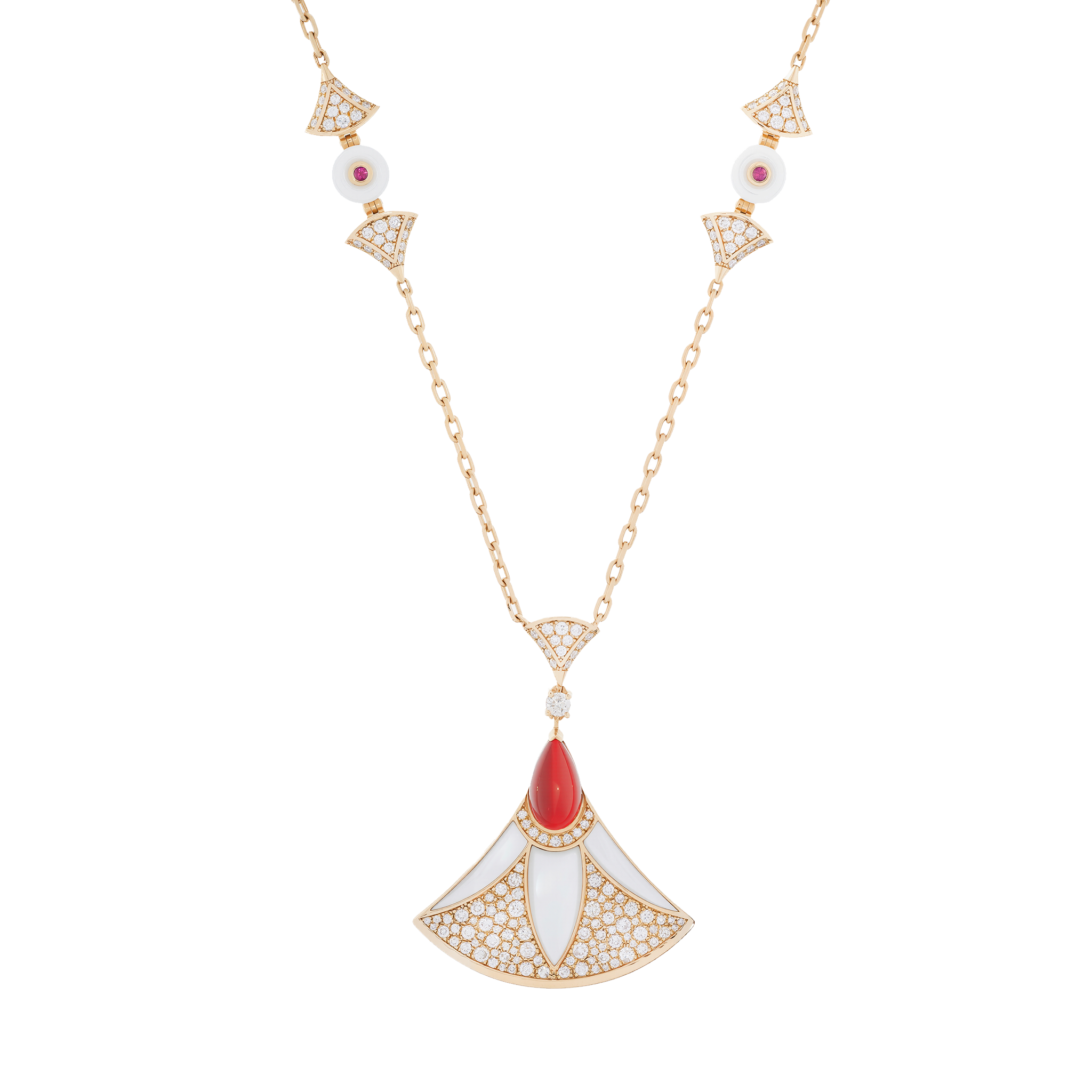 Rose Gold Pendant Necklace with Diamond, Pearl, Ruby Stones