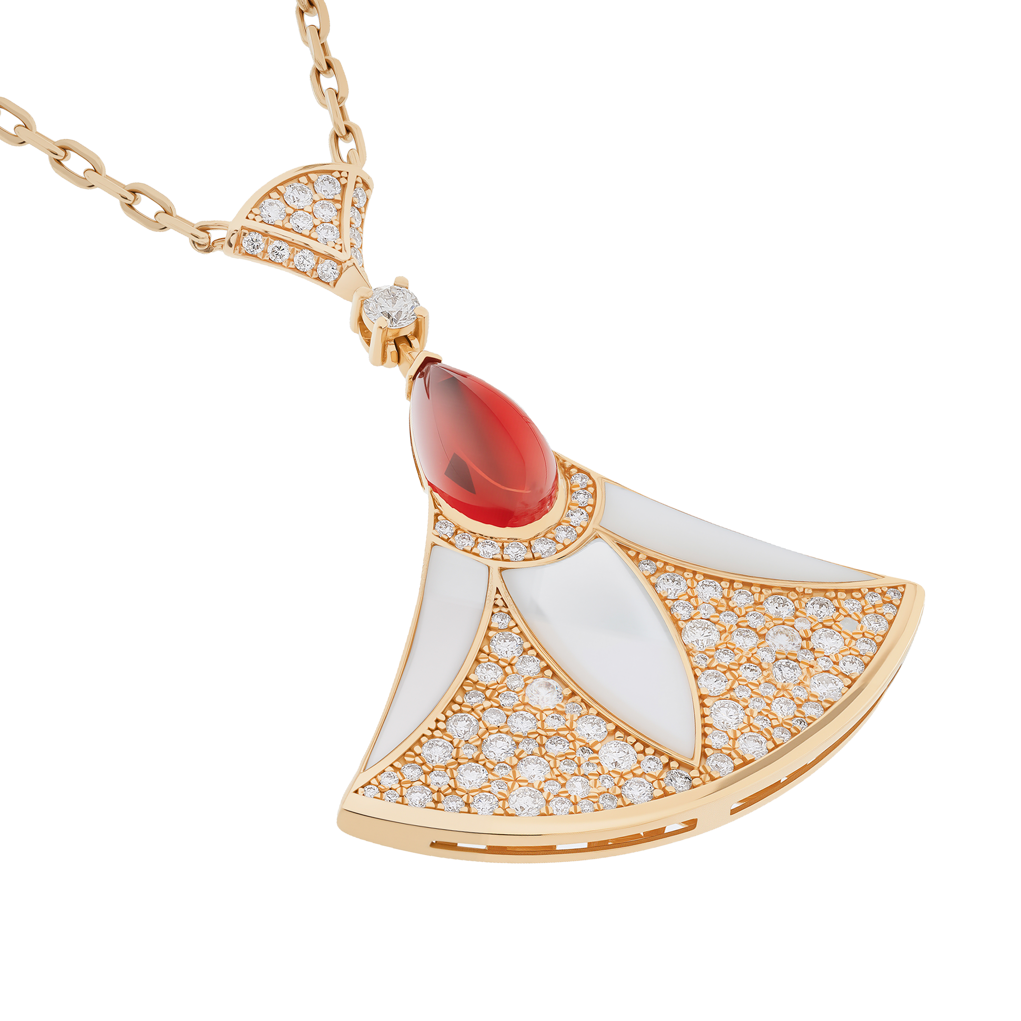 Rose Gold Pendant Necklace with Diamond, Pearl, Ruby Stones
