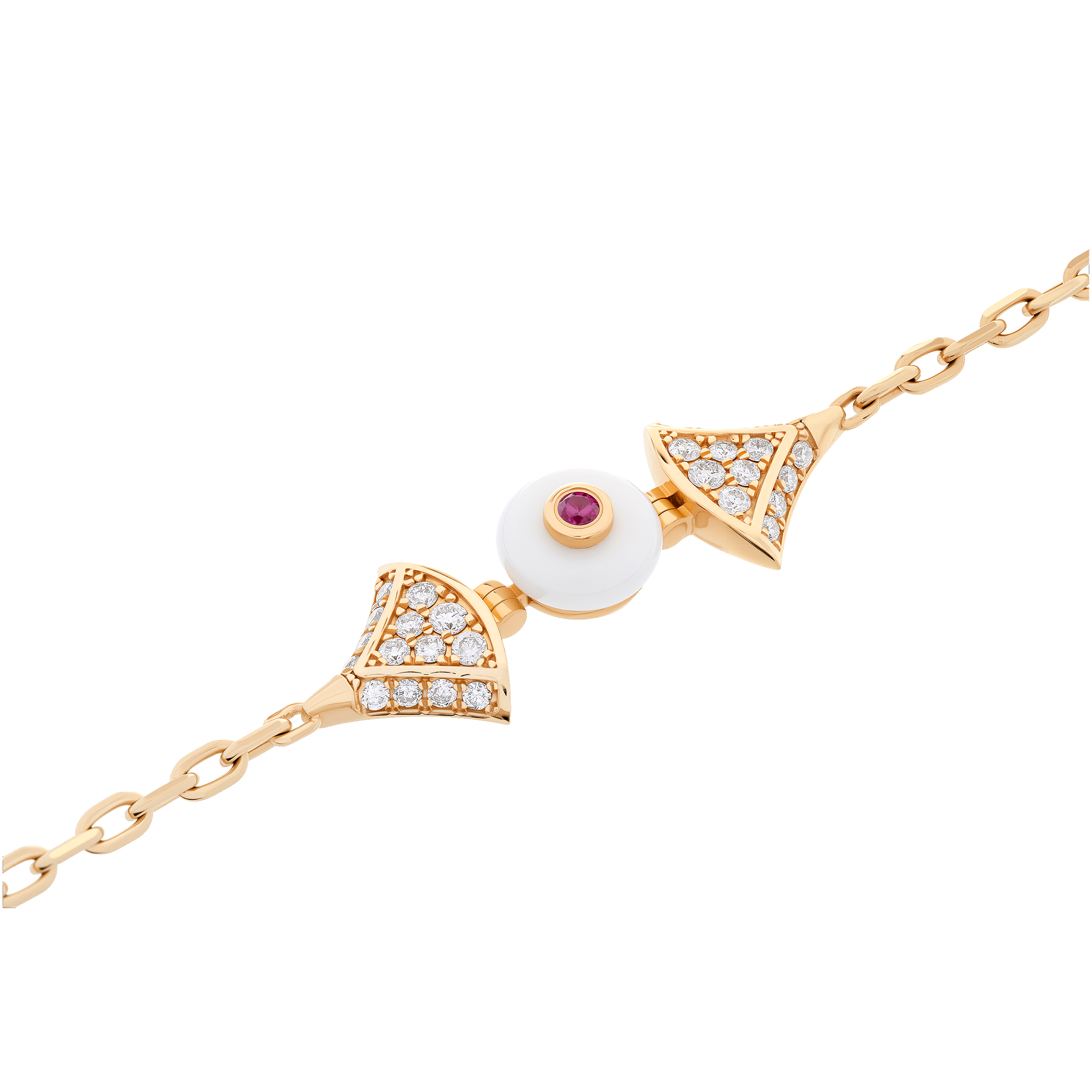 Rose Gold Pendant Necklace with Diamond, Pearl, Ruby Stones