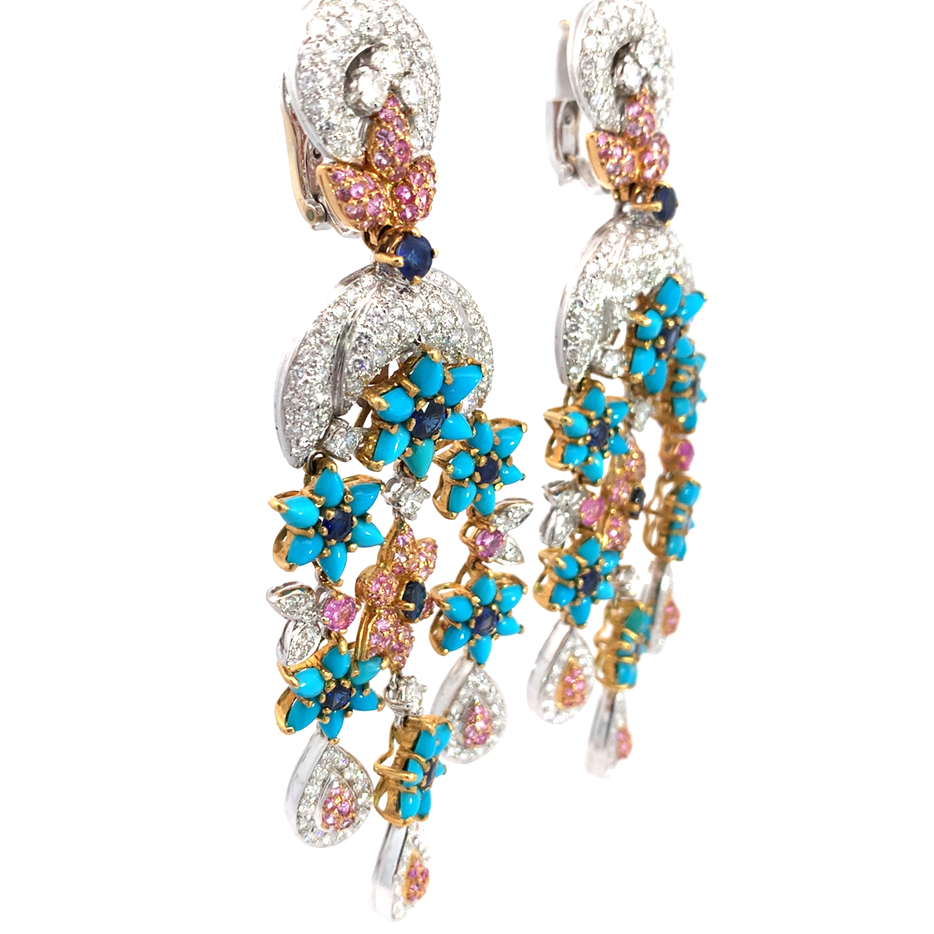 Turquoise Diamond Flower Motif Earrings