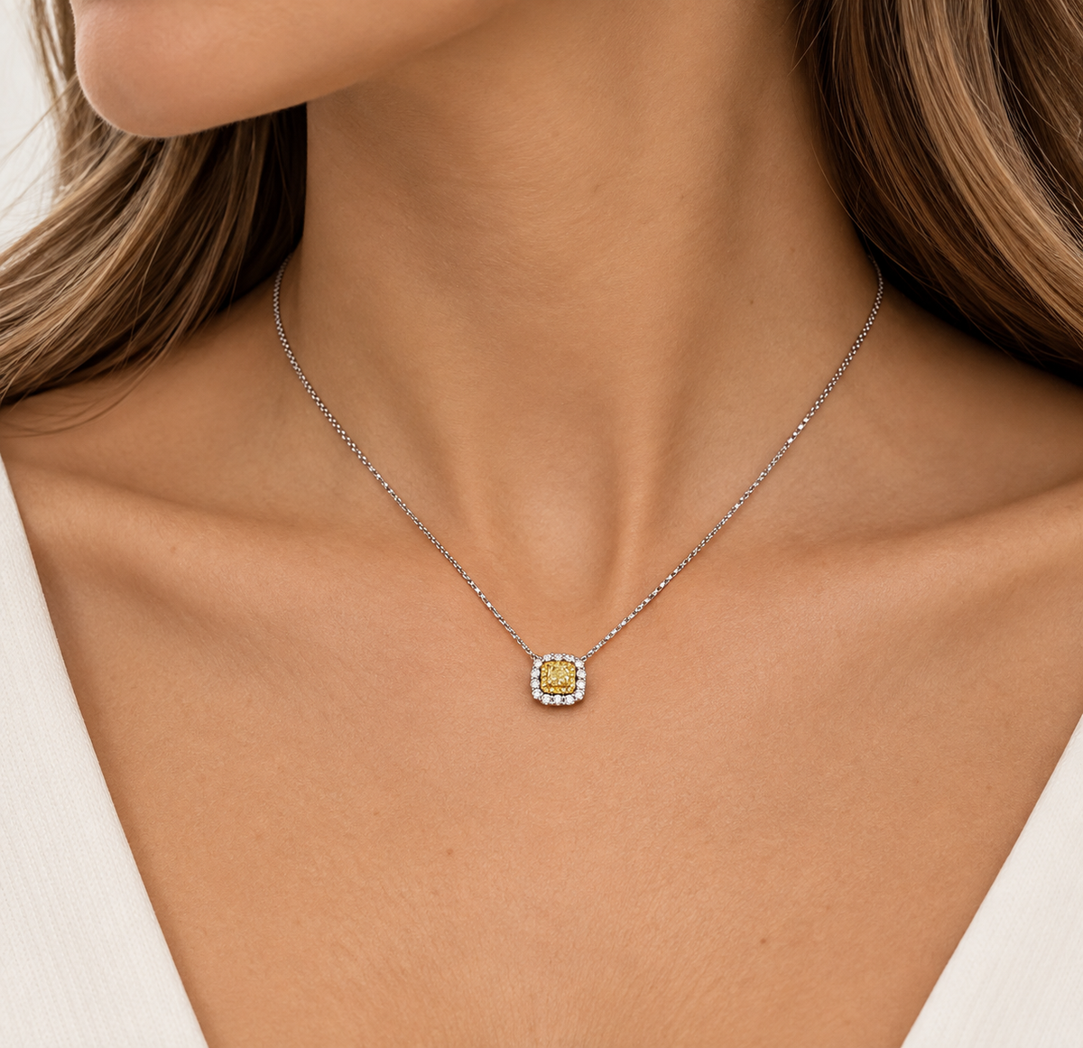 White Gold Yellow Diamond Pendant