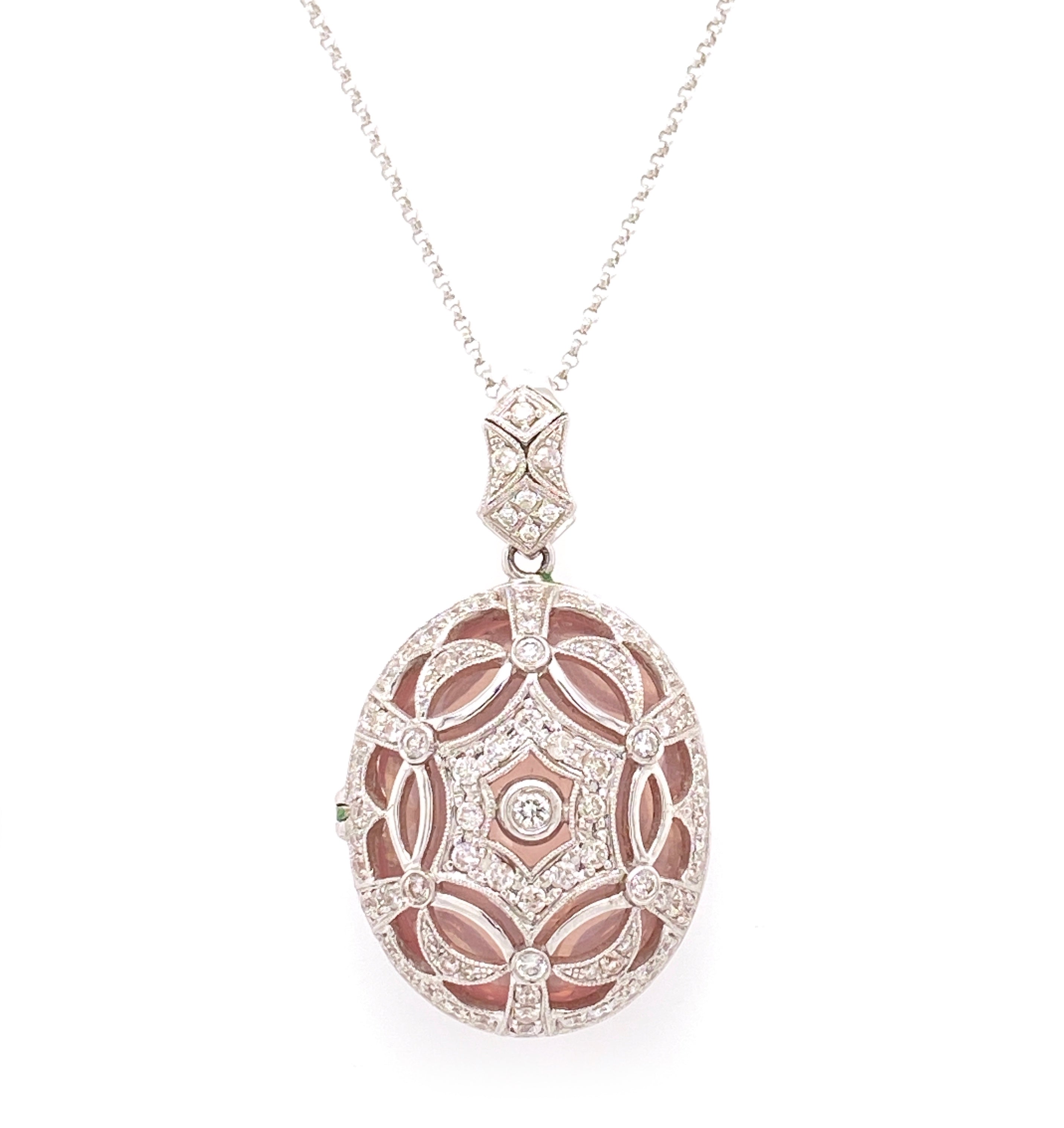 White Gold Pendant Necklace with Diamond, Quartz Stones