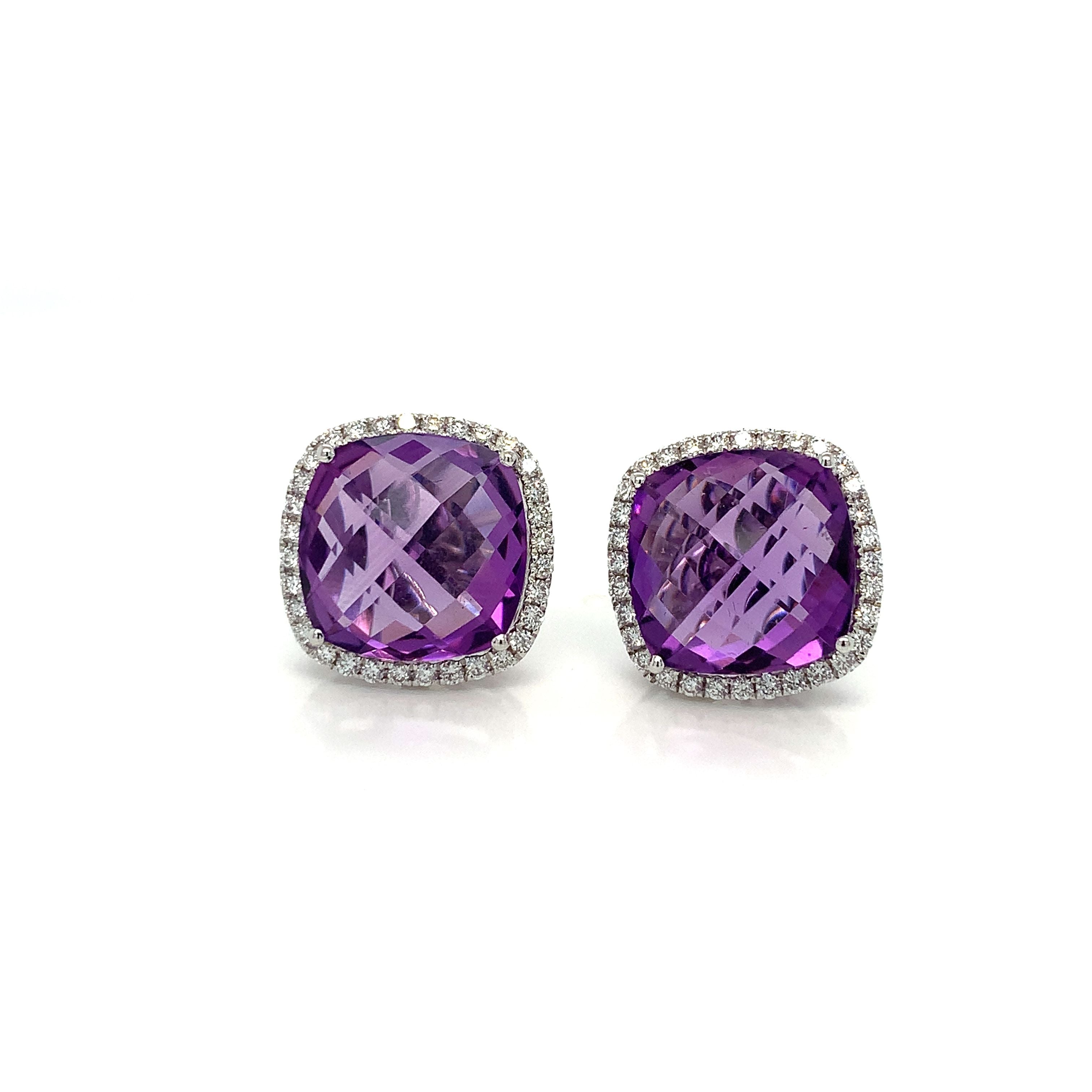 White Gold Stud Earrings with Amethyst Stones