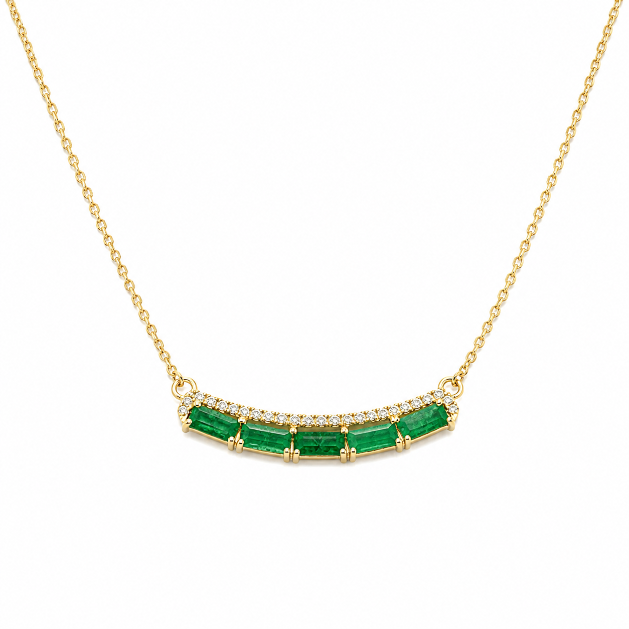 Yellow Gold Emerald and Diamond Necklace