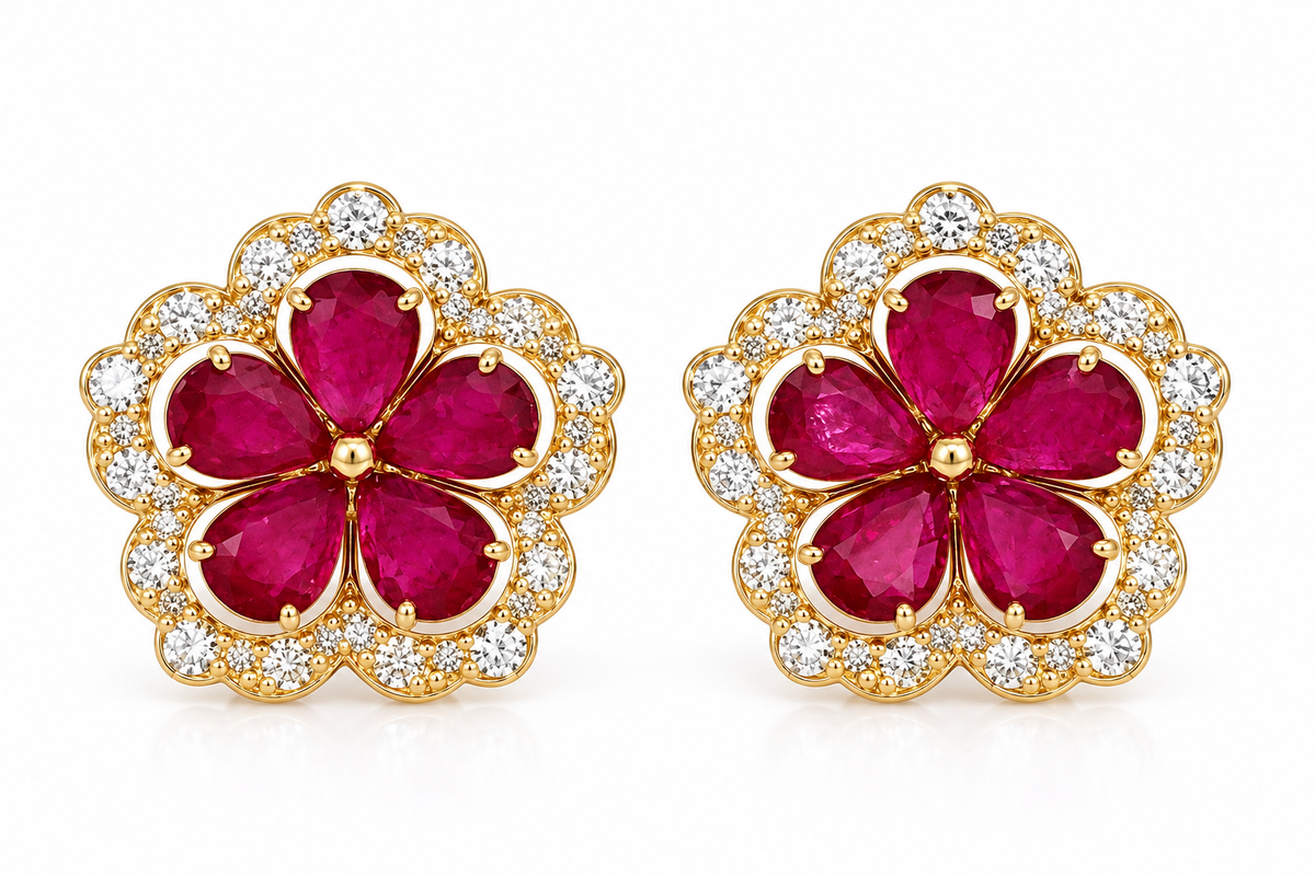 White Gold Ruby and Diamond Earrings