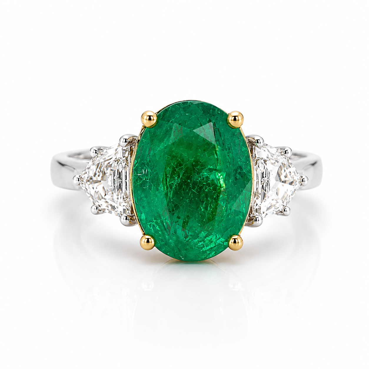 White Gold Emerald and Diamond Ring