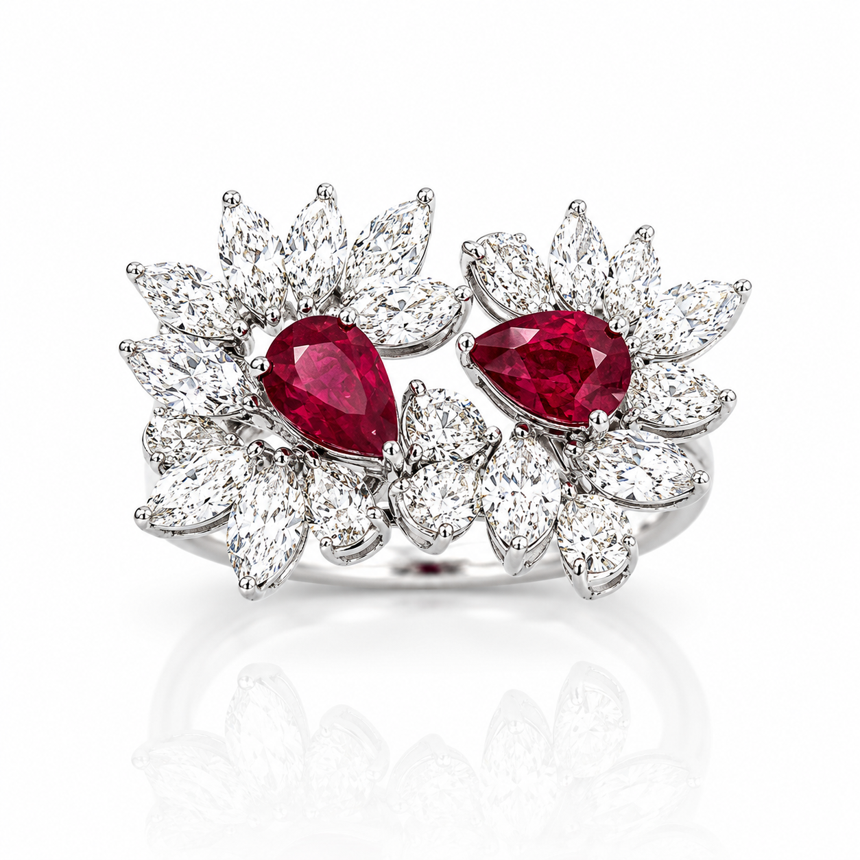 White Gold Diamond and Ruby Ring
