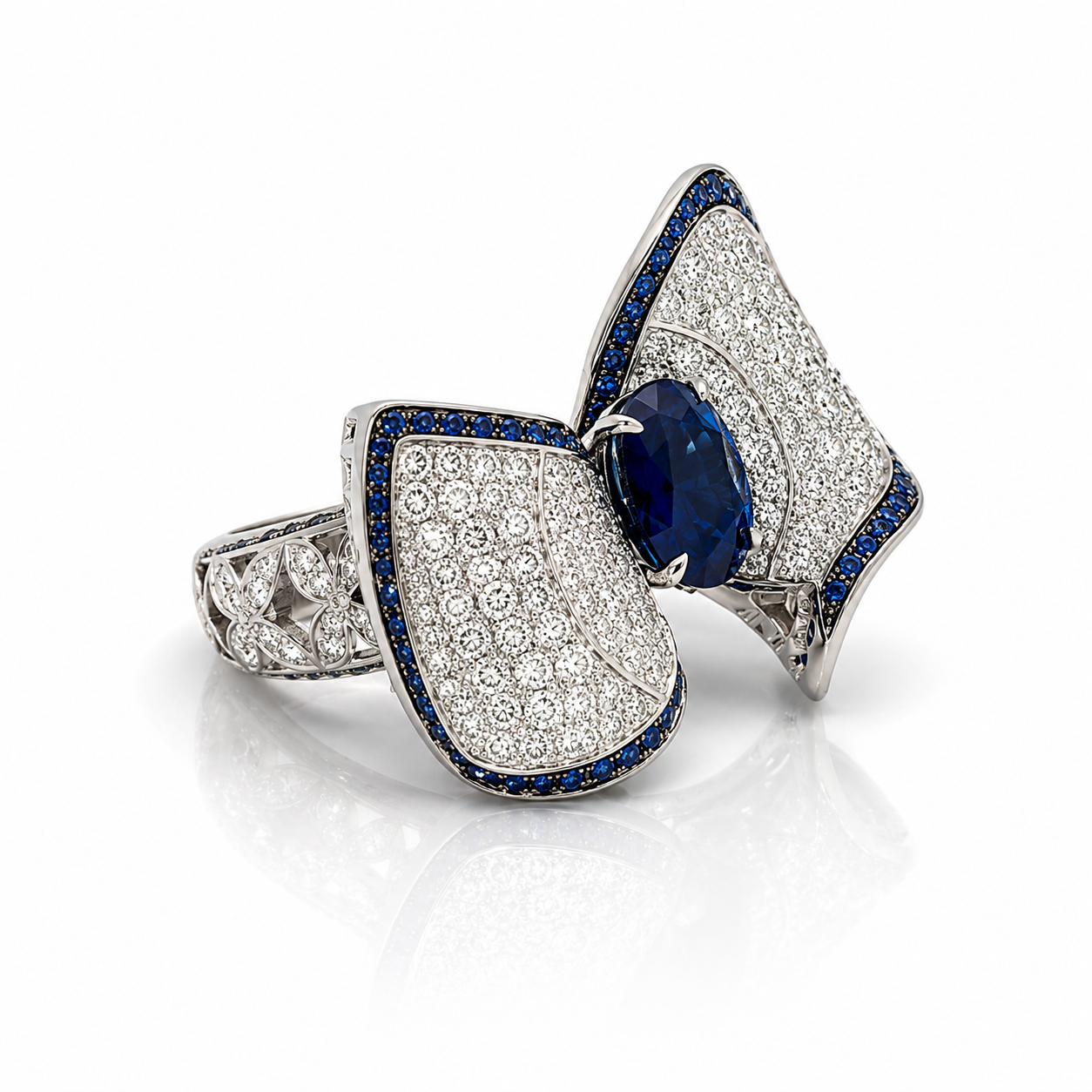 White Gold Sapphire and Diamond Ring