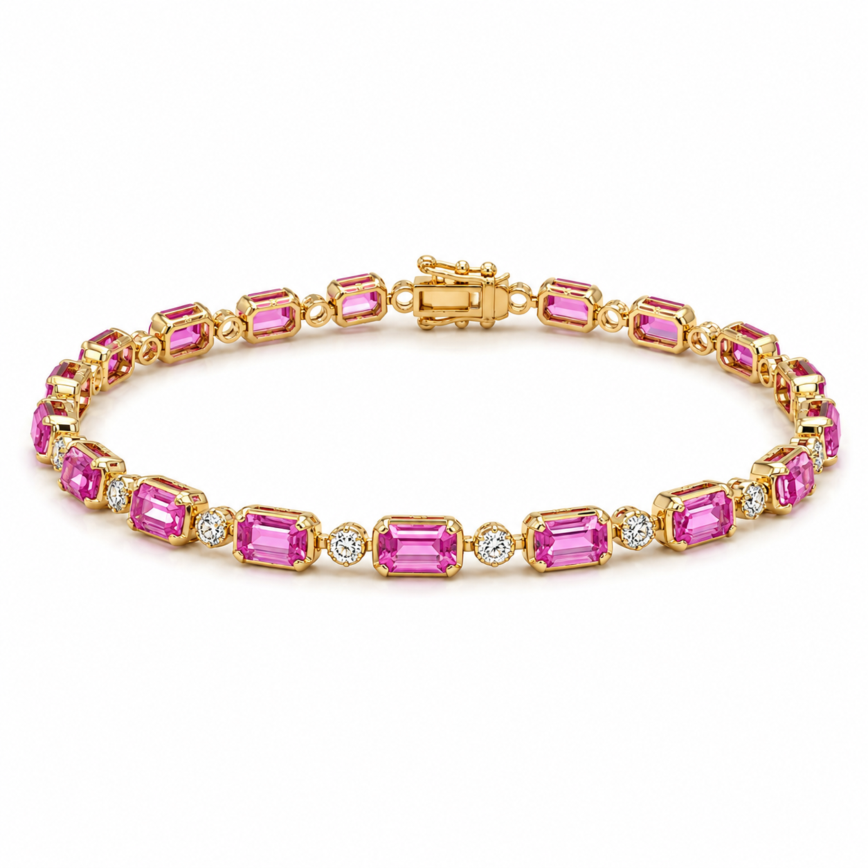 Yellow Gold Pink Sapphire and Diamond Bracelet
