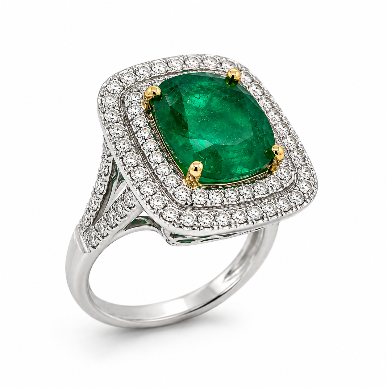 White Gold Emerald and Diamond Ring