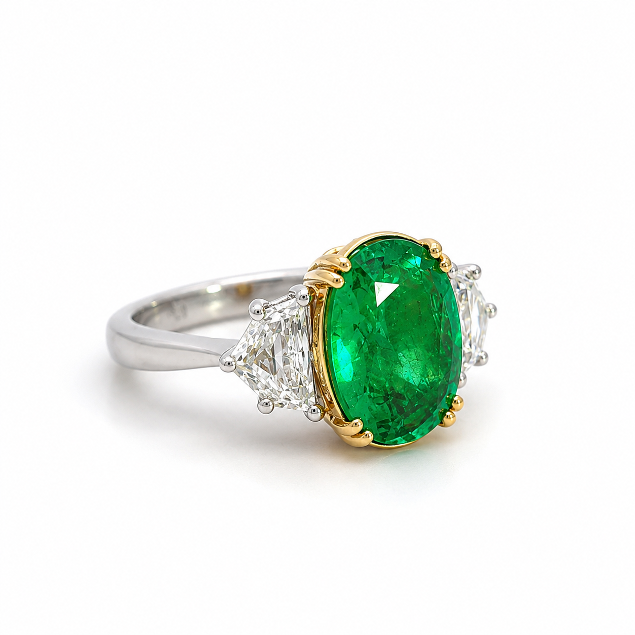 White Gold Emerald and Diamond Ring
