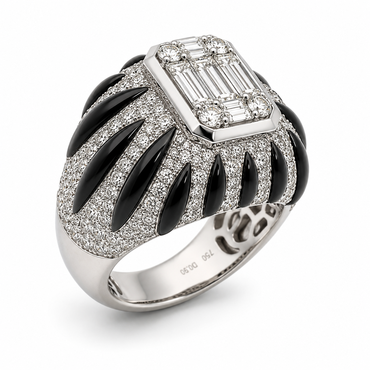 White Gold Diamond Cristal and Onix Ring