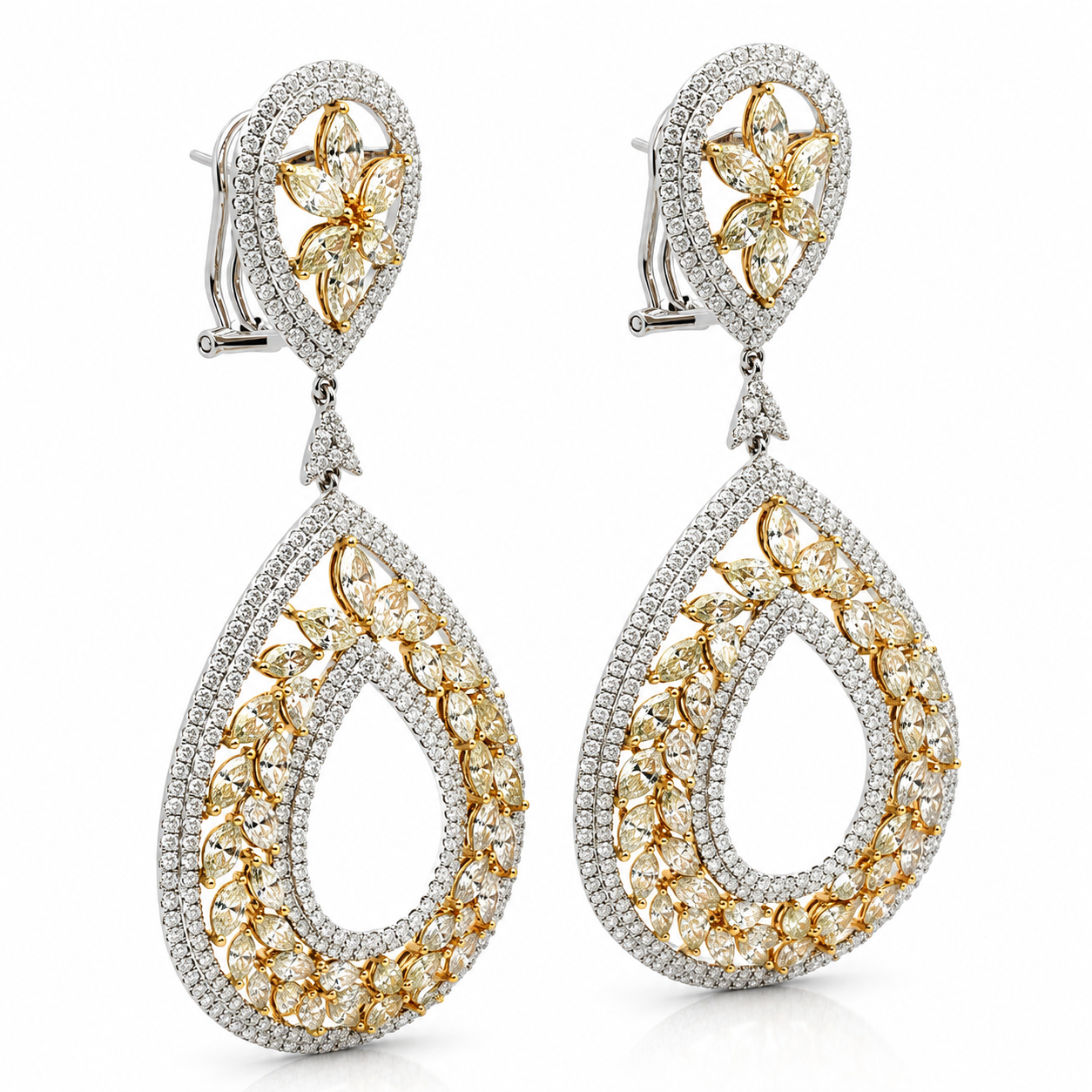 White Gold Yellow Diamond Gold Earrings