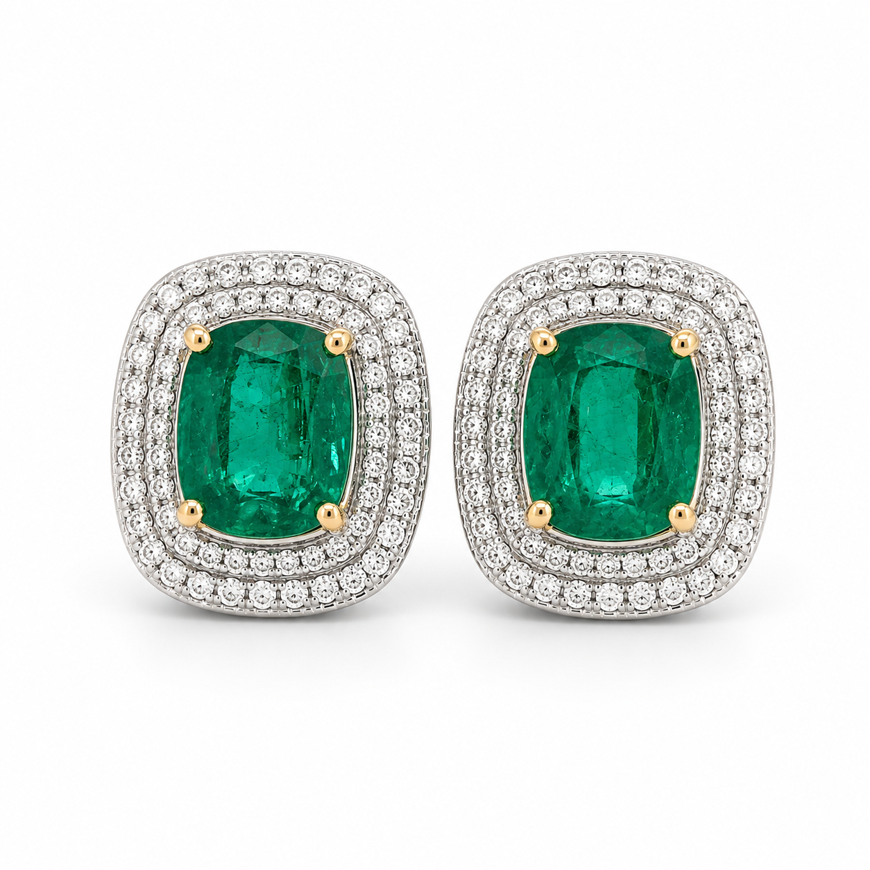 White Gold Emerald and Diamond Earrings
