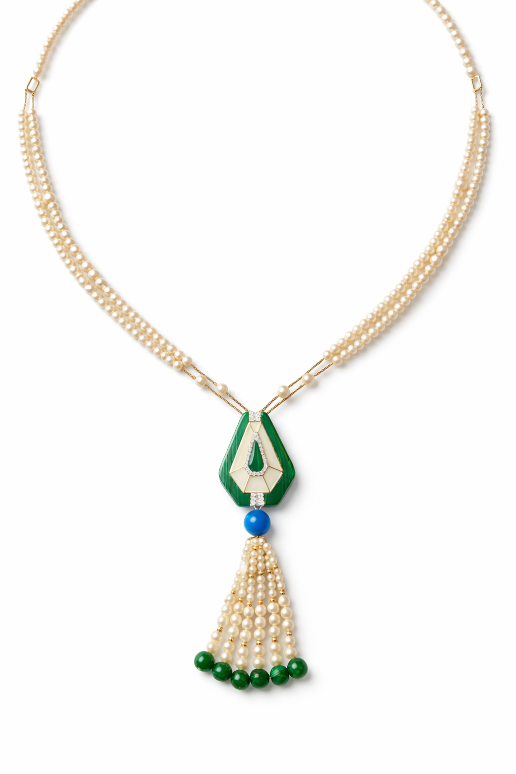 Malachite, Turquoise, Mother of pearl and Diamond Necklace