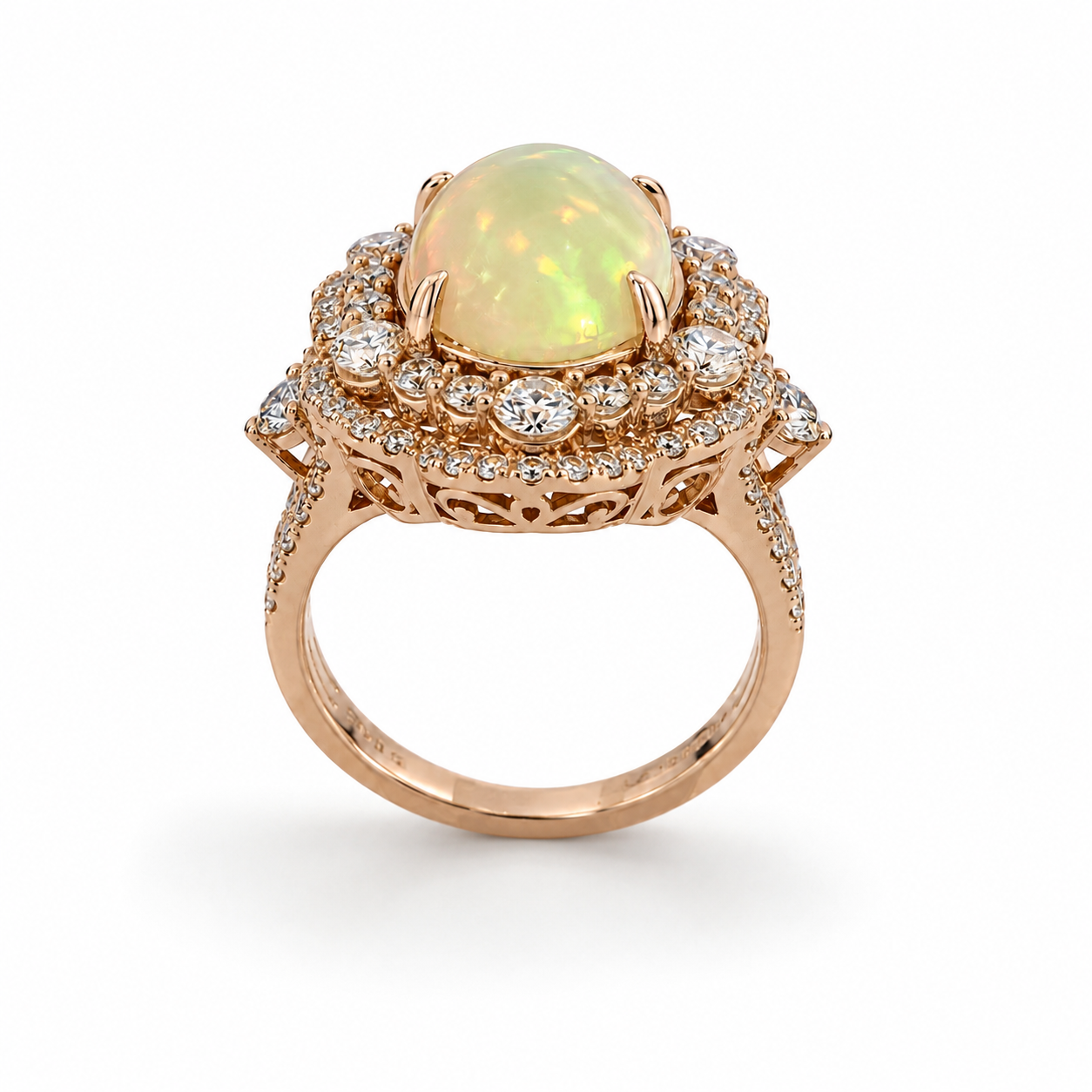 Yellow Gold Opal and Diamond Ring
