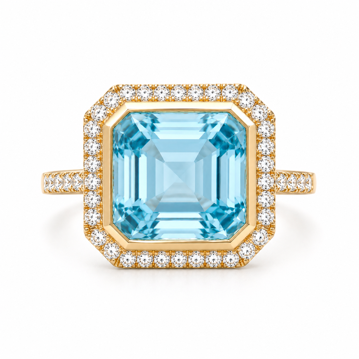 Yellow Gold Blue Topaz and Diamond Ring