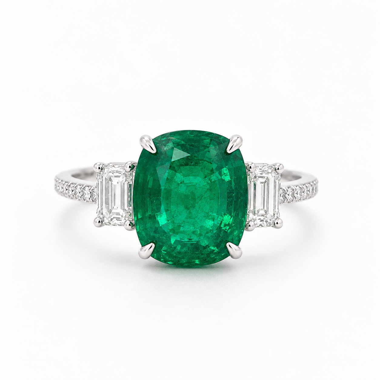 White Gold Emerald and Diamond Ring