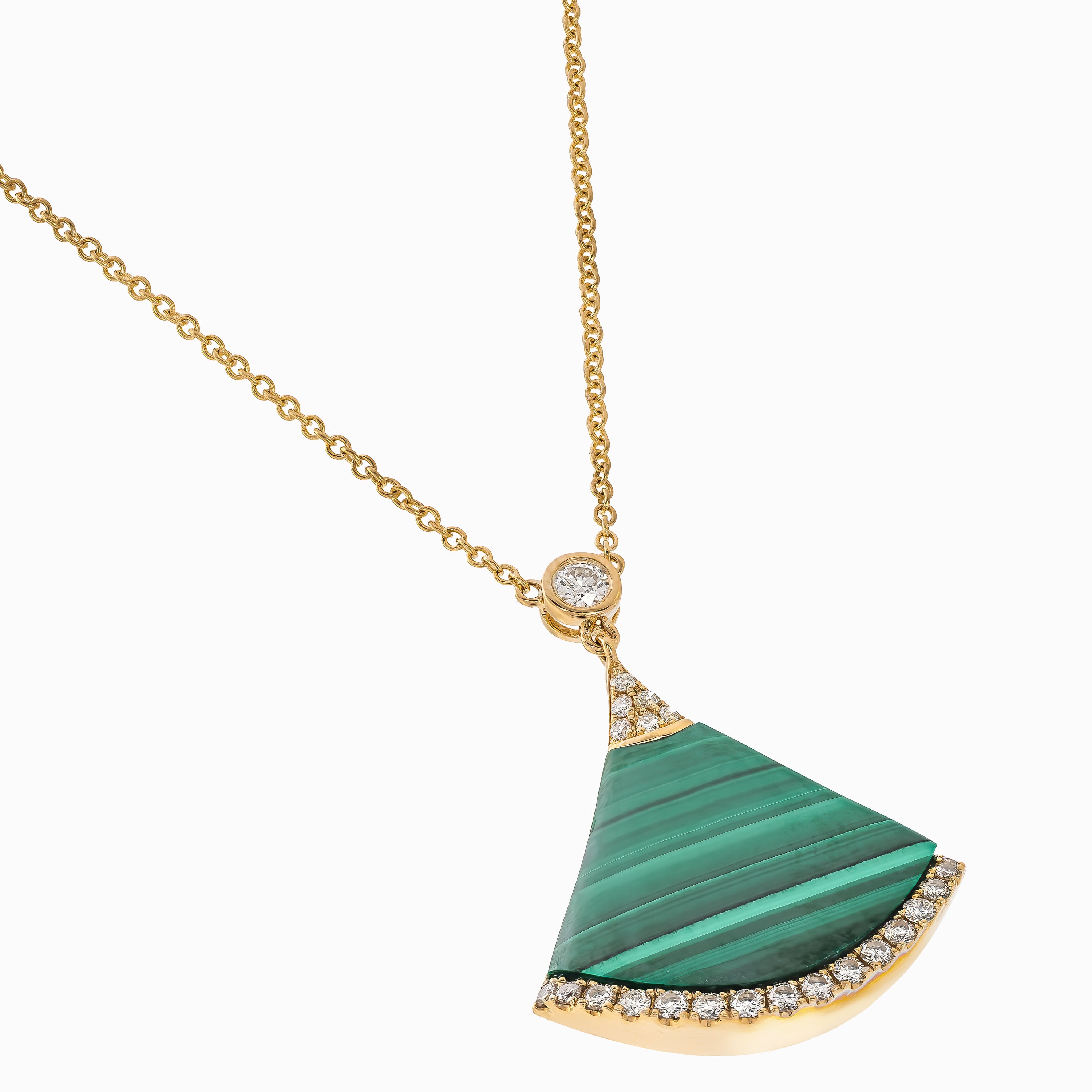 Yellow Gold Pendant Necklace with Diamond, Malachite Stones