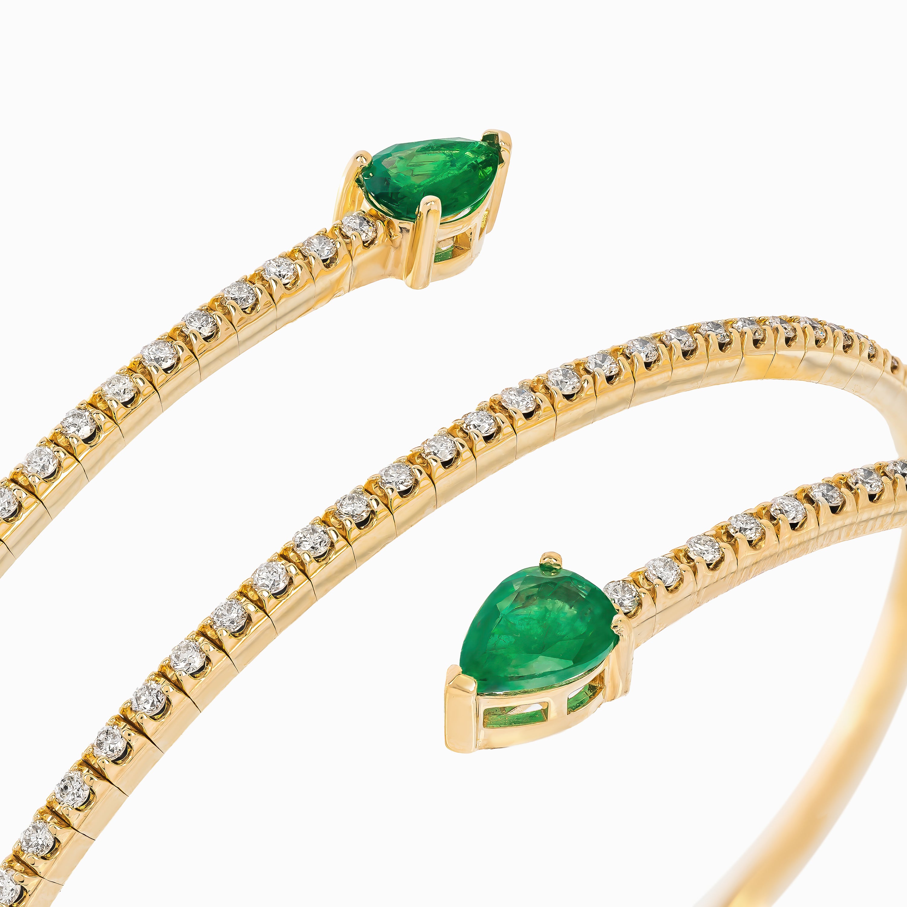 Yellow Gold Bangle Bracelet With Diamond, Emerald Stones
