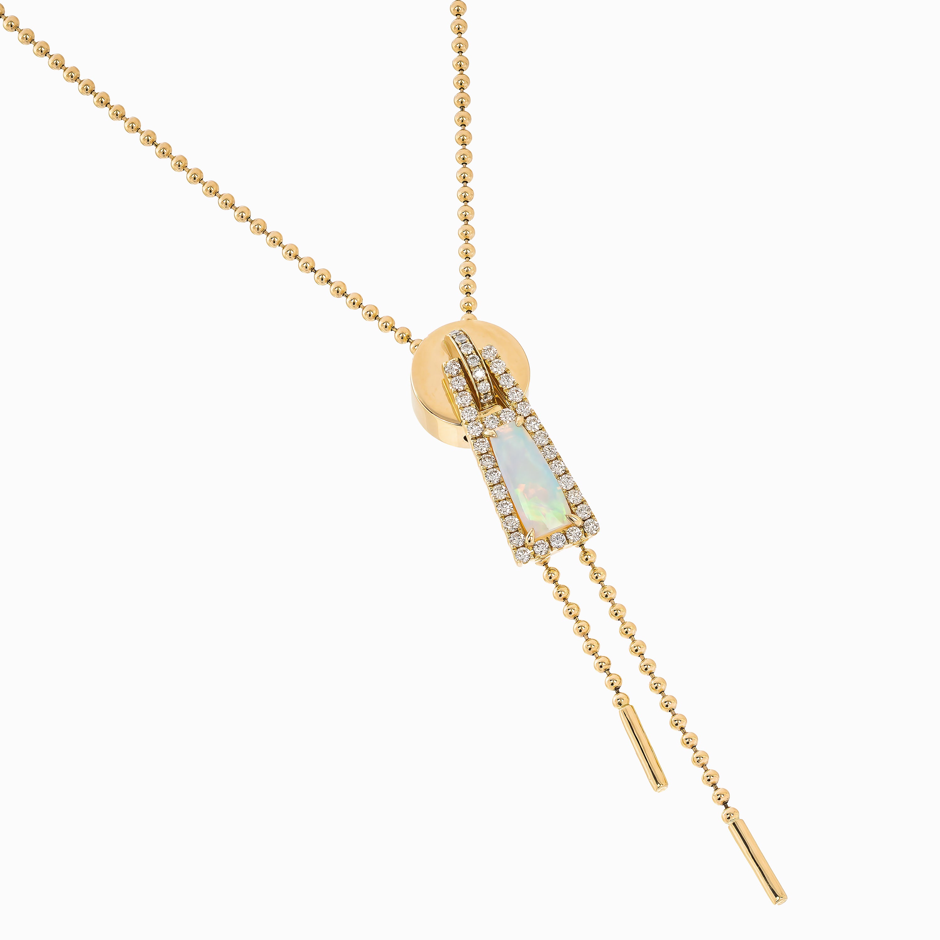 Yellow Gold Pendant Necklace with Diamond, Opal Stones