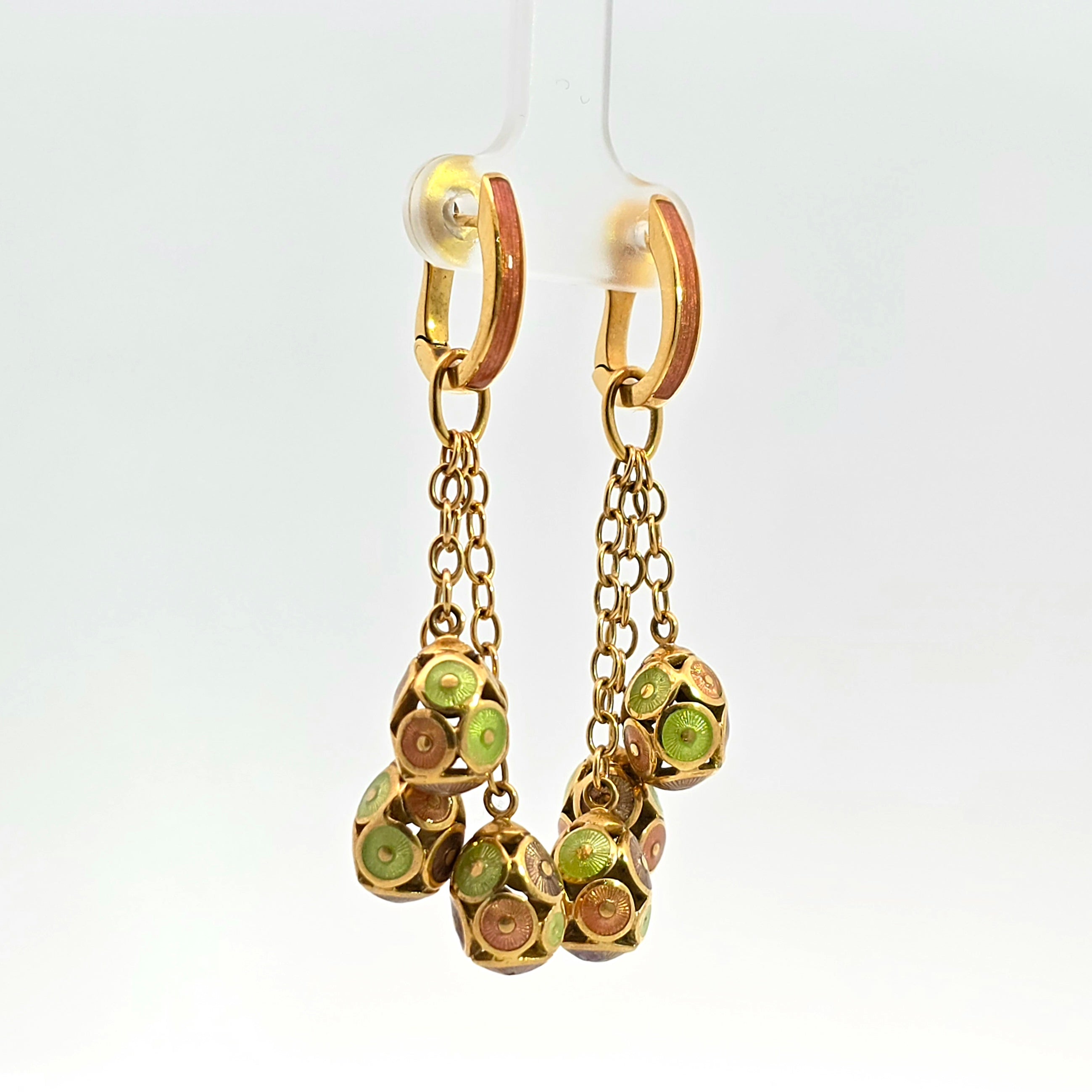 Yellow Gold Drop Earrings With Enamel Stones