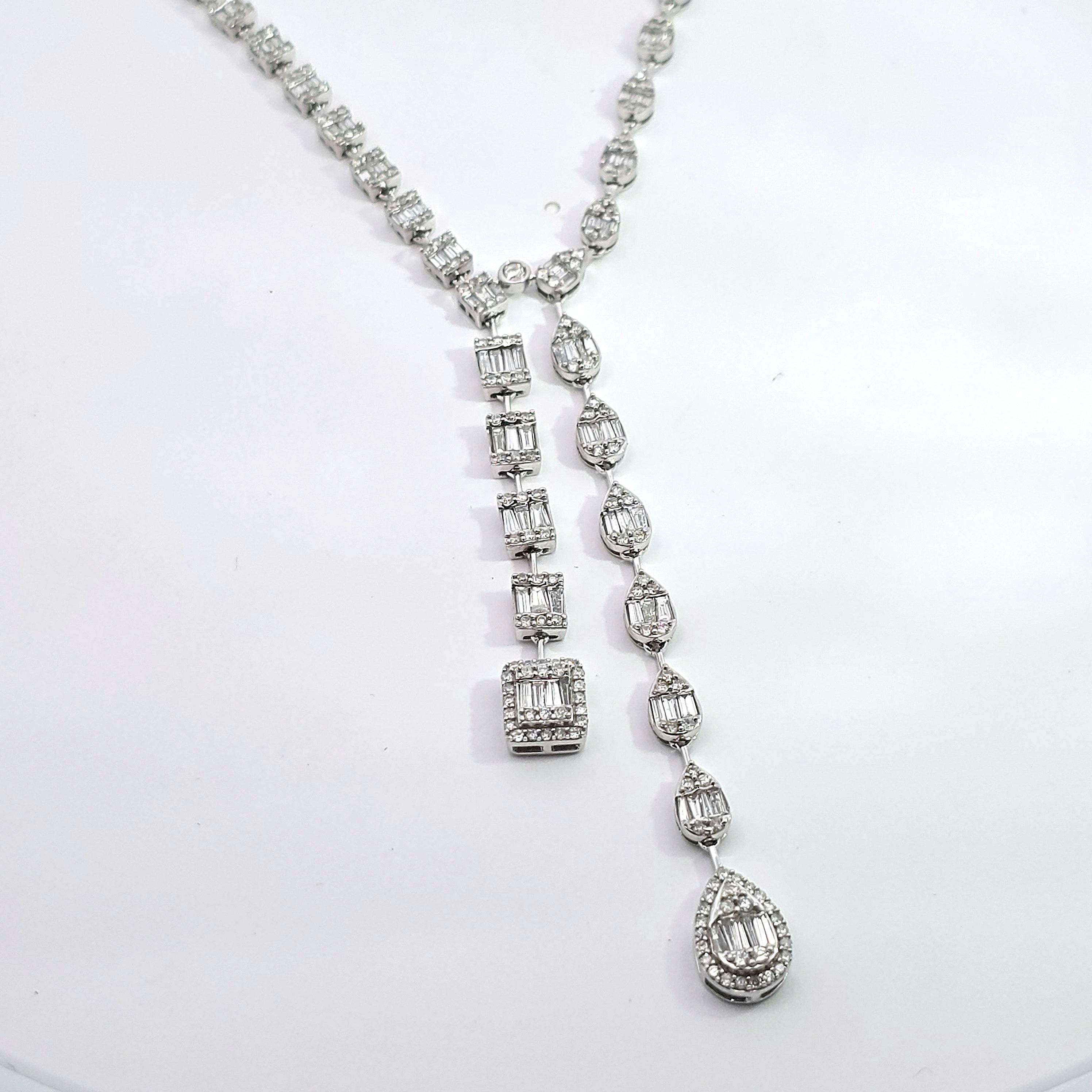 White Gold Link Y-Shape Necklace With Diamond Stones