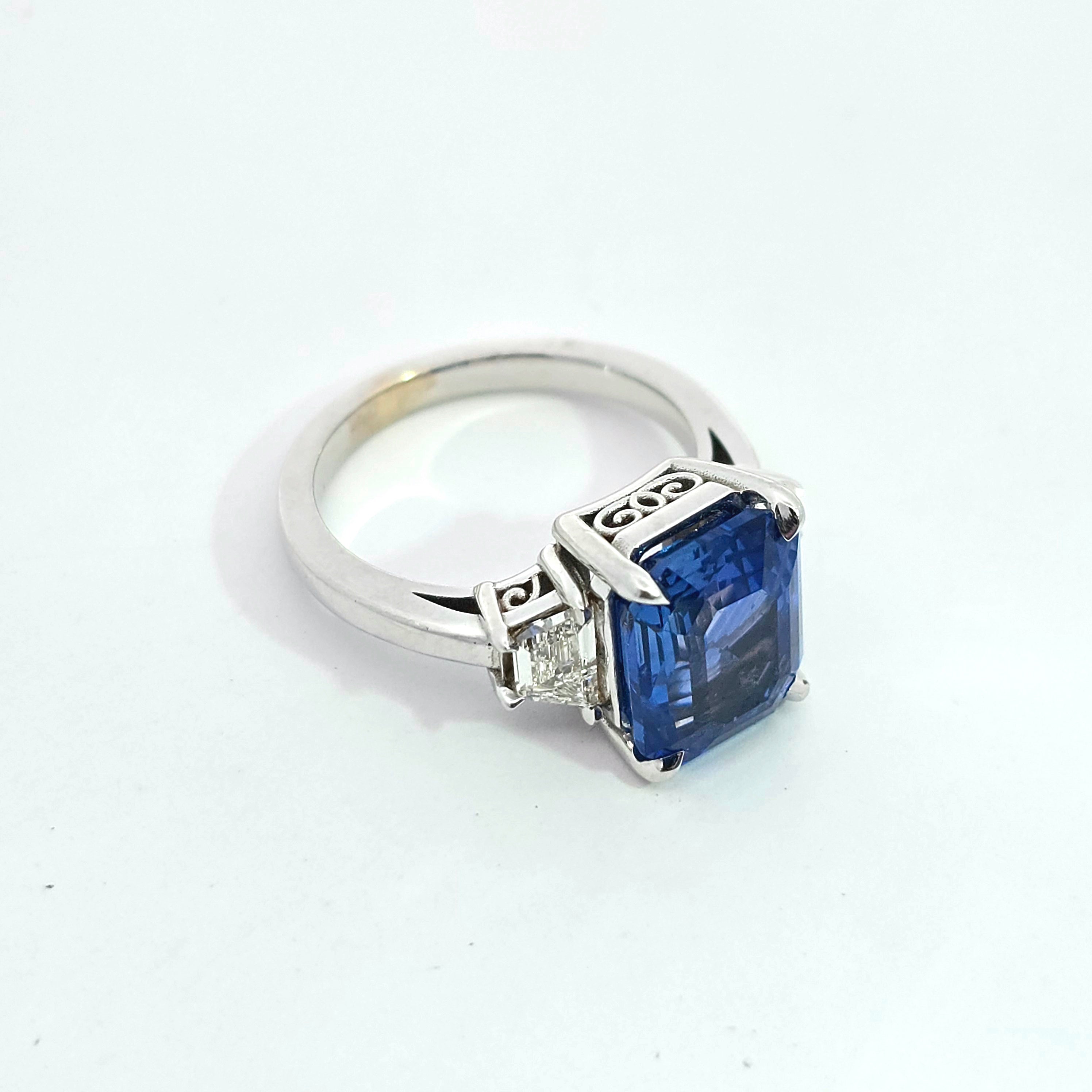 White Gold Gemstone Ring With Diamond, Sapphire Stones