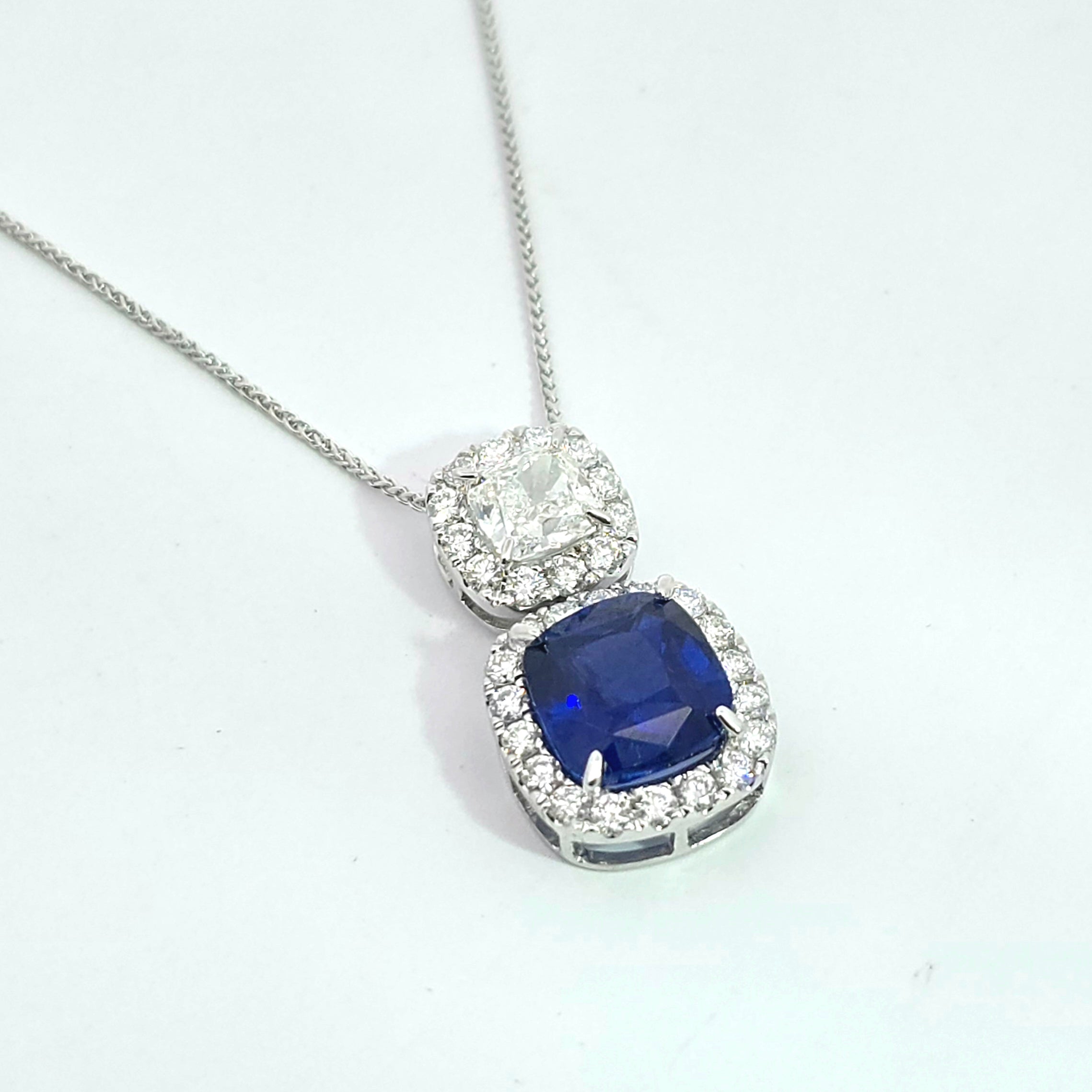 White Gold Pendant Necklace With Diamond, Sapphire Stones