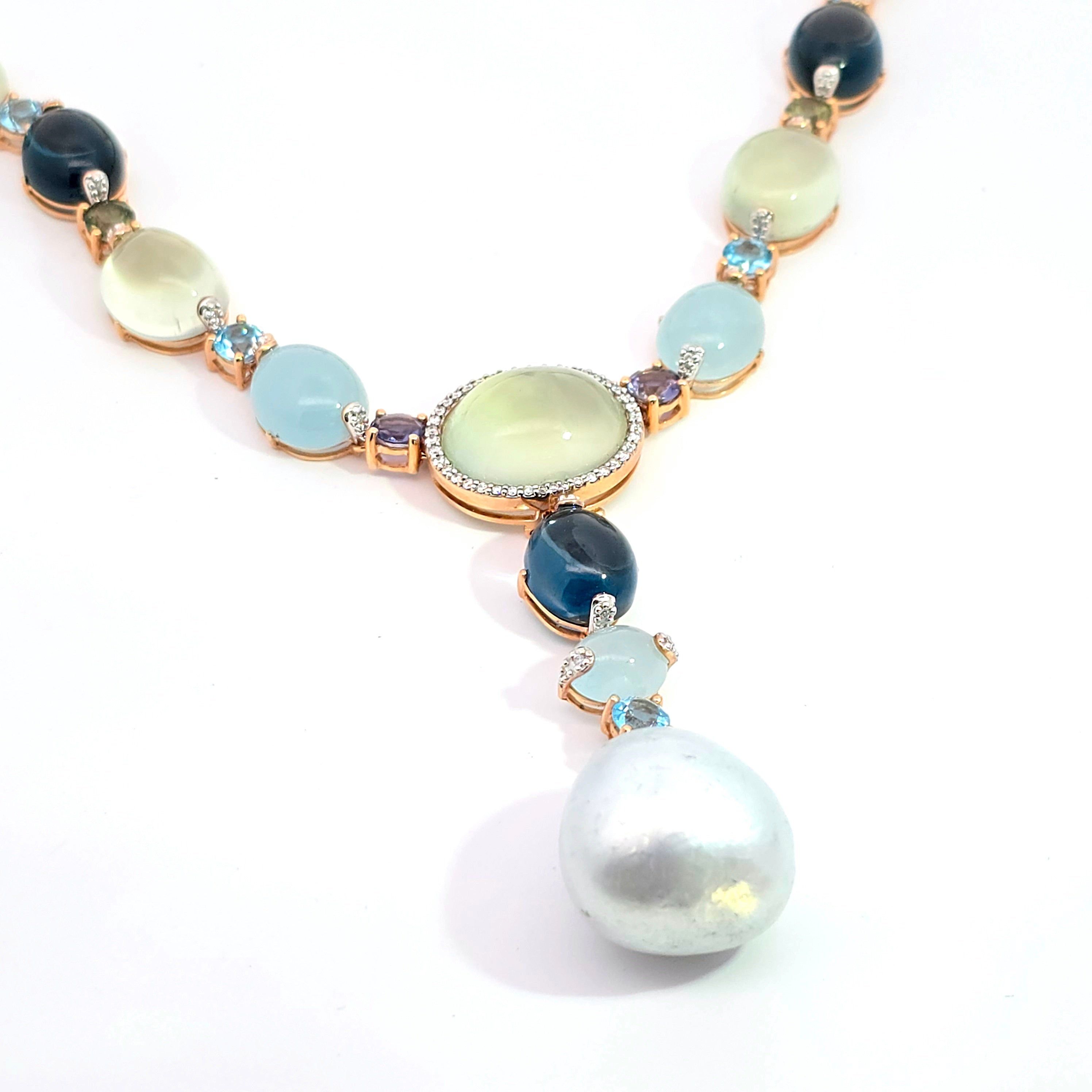 Rose Gold Gemstone Necklace With  Stones