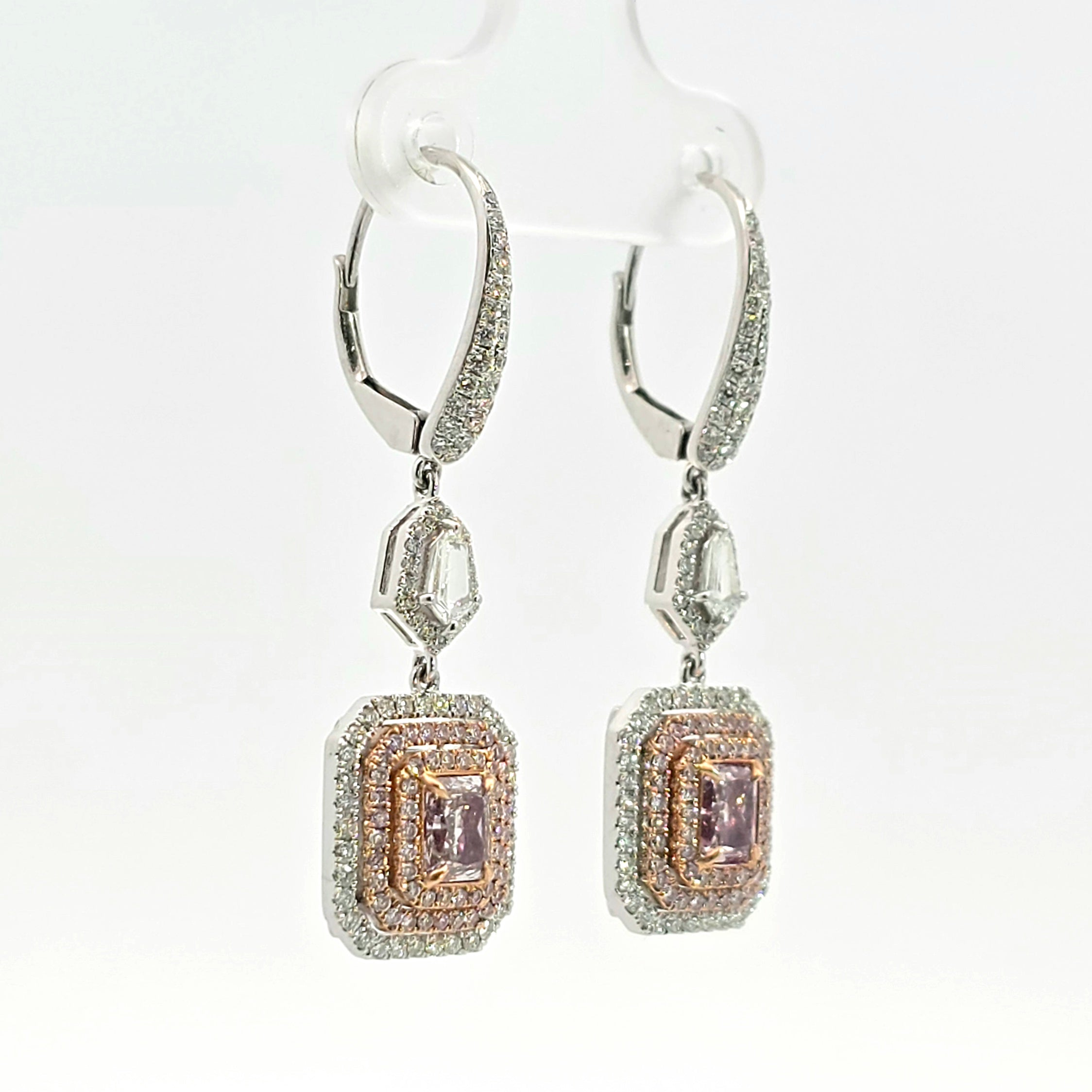 White Gold Drop Earrings With Diamond, Pink Diamond Stones