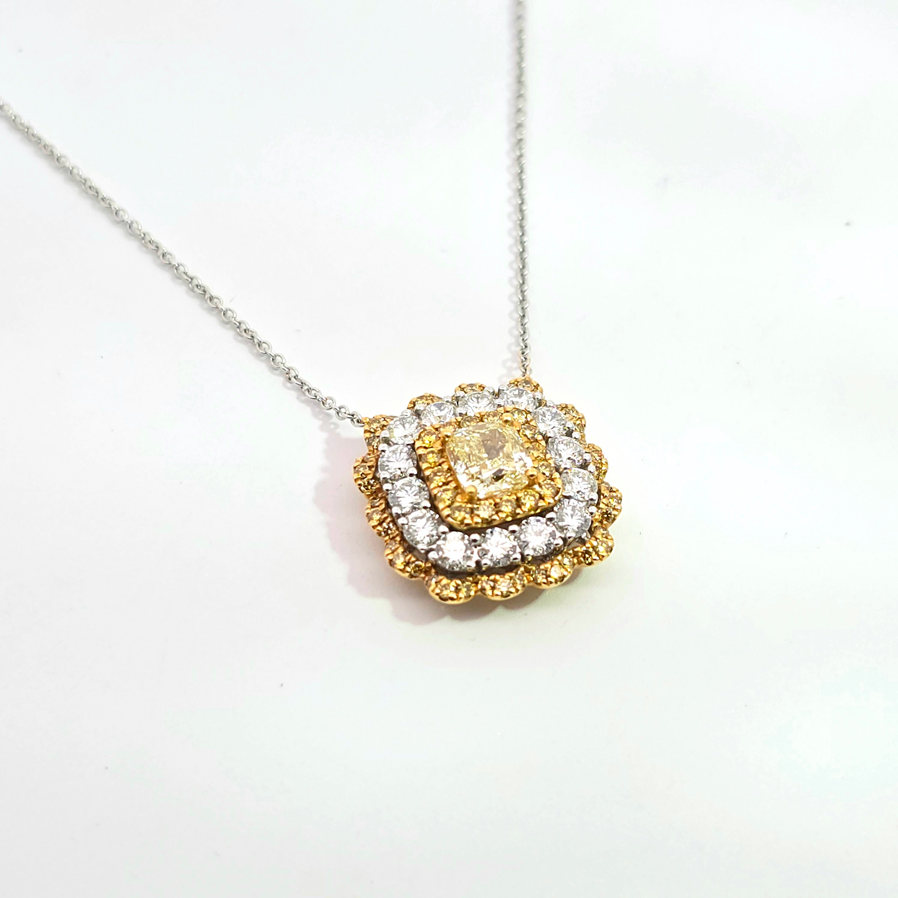 White Gold, Yellow Gold Pendant Necklace With Diamond Stones